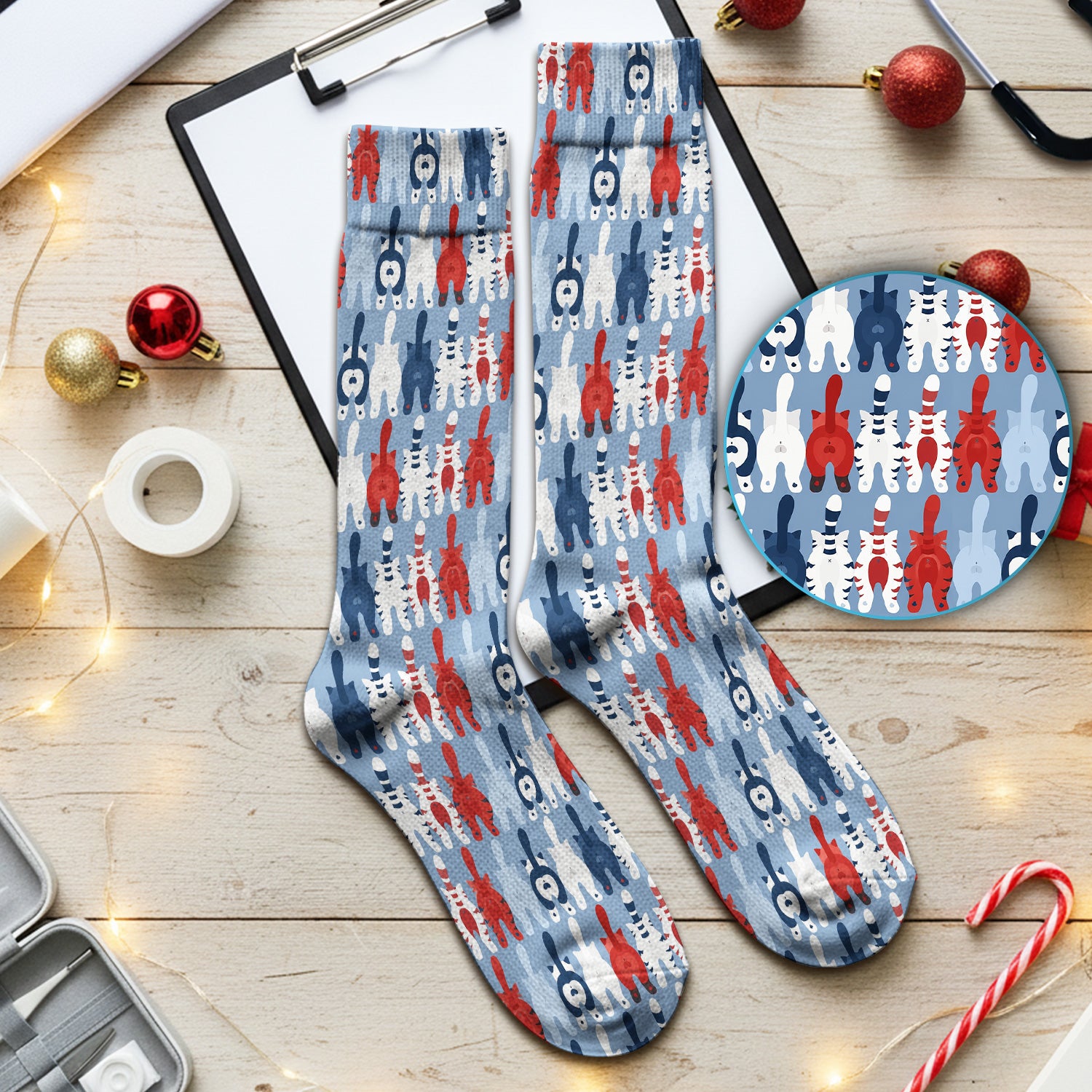 Colorful Patriotic Cat Tail Pattern Socks, Adult Socks for Men and Women
