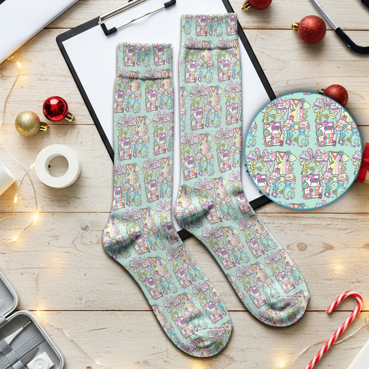 Colorful Nurse Scrub Supplies Pattern Socks, Adult Socks for Men and Women