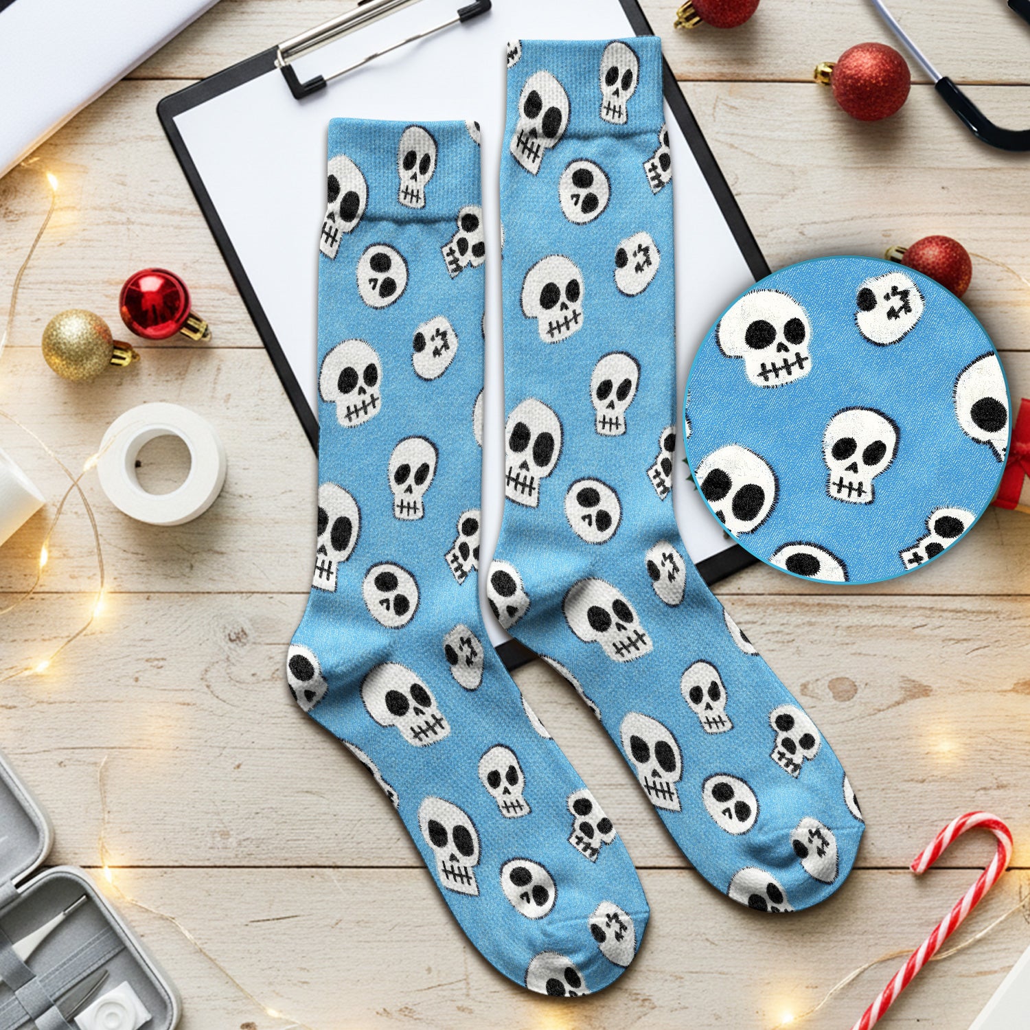 Blue Skull Halloween Pattern Socks, Socks for Nurse Doctor