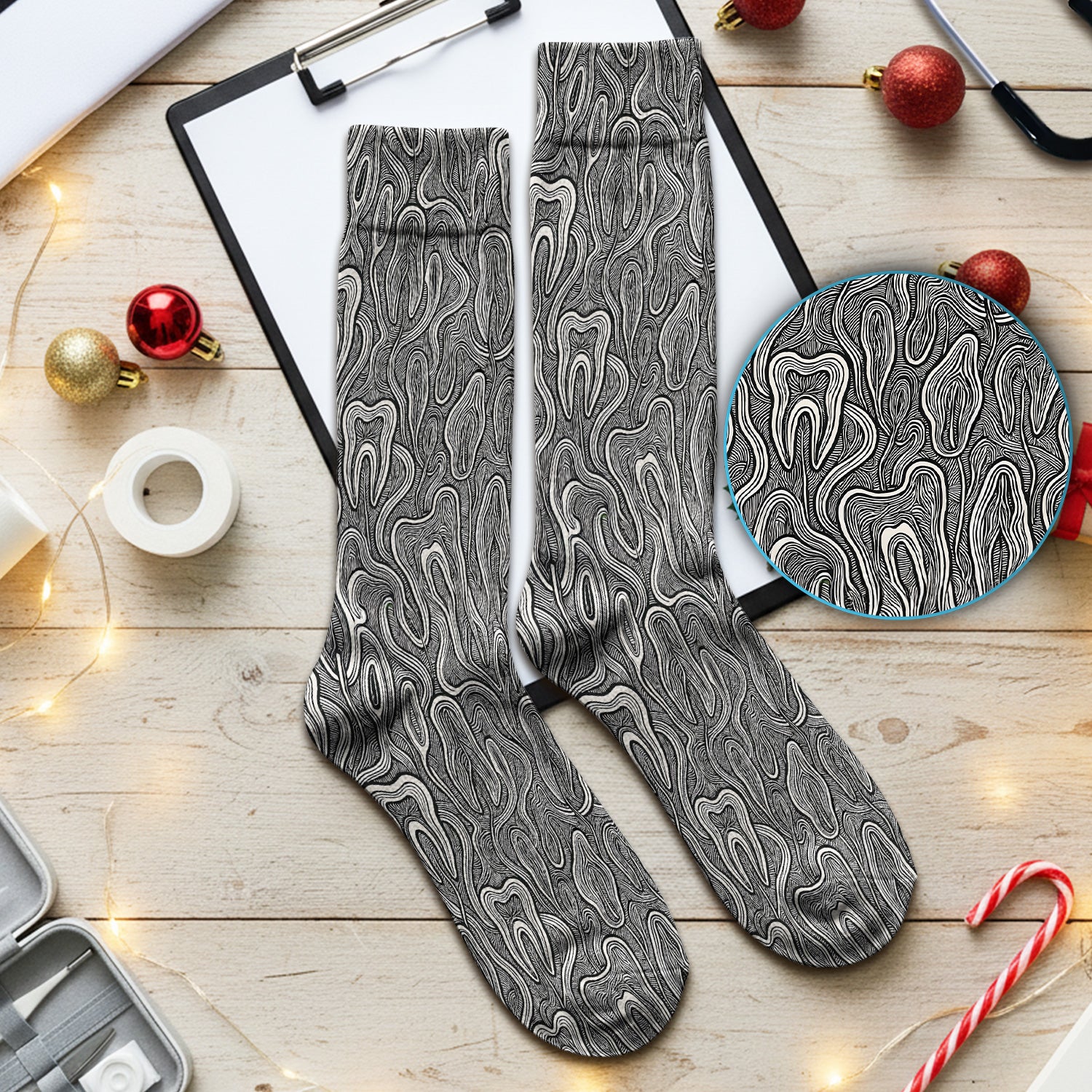 Dental Tooth Line Art Pattern Socks, Socks for Nurse Doctor