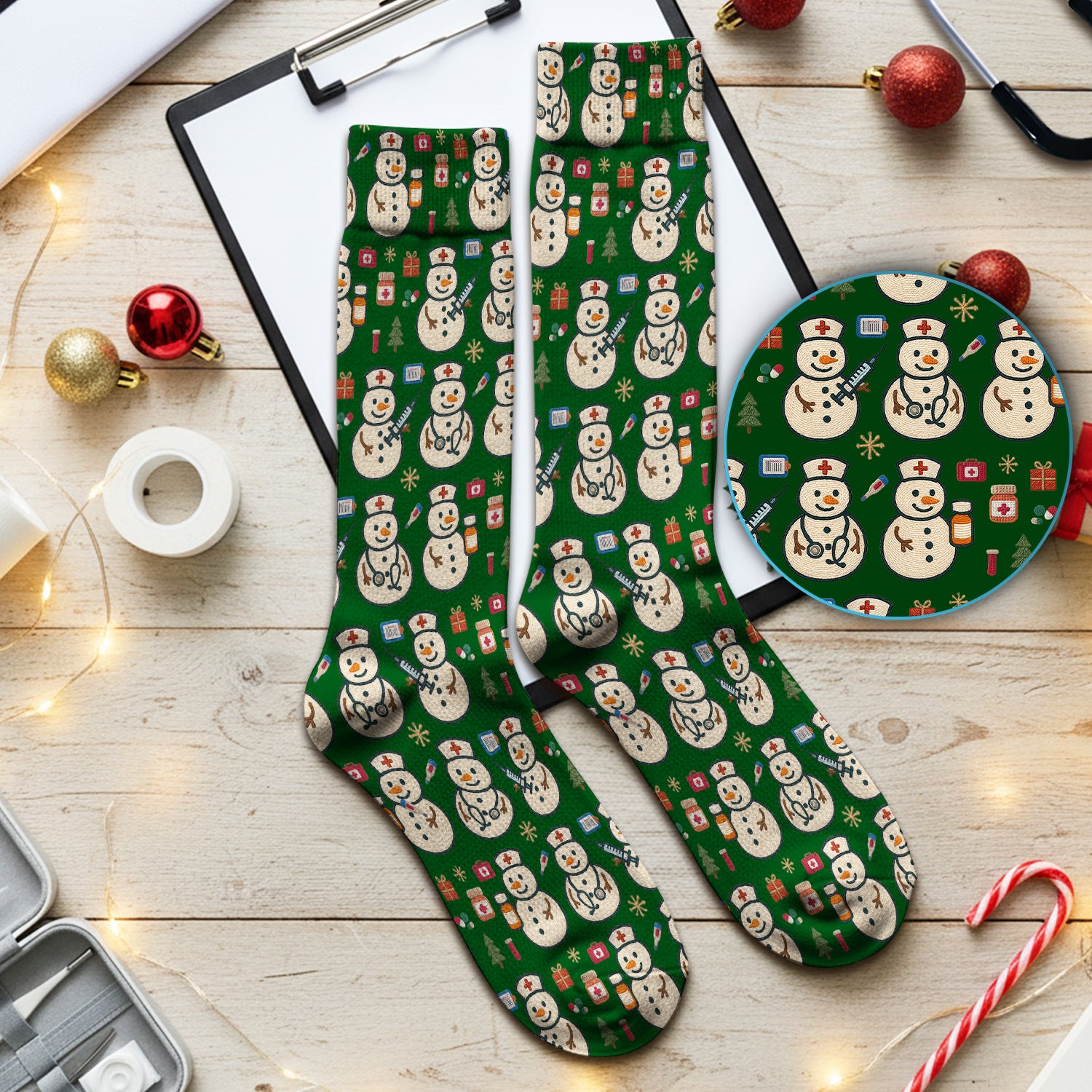 Snowman Nurse Christmas Scrub Socks – Festive Medical Pattern Sock – Cute Holiday Uniform For Nursing