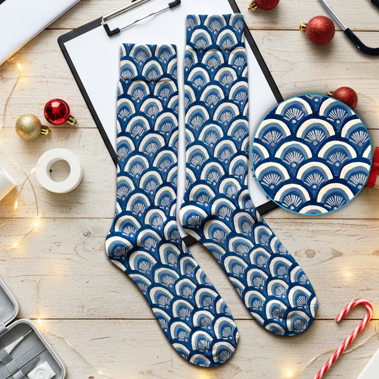 Blue Seashell Pattern Socks, Socks for Nurse Doctor