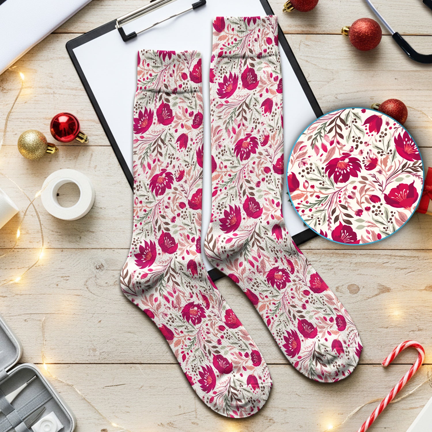 Elegant Floral Botanical Pattern Socks, Socks for Nurse Doctor