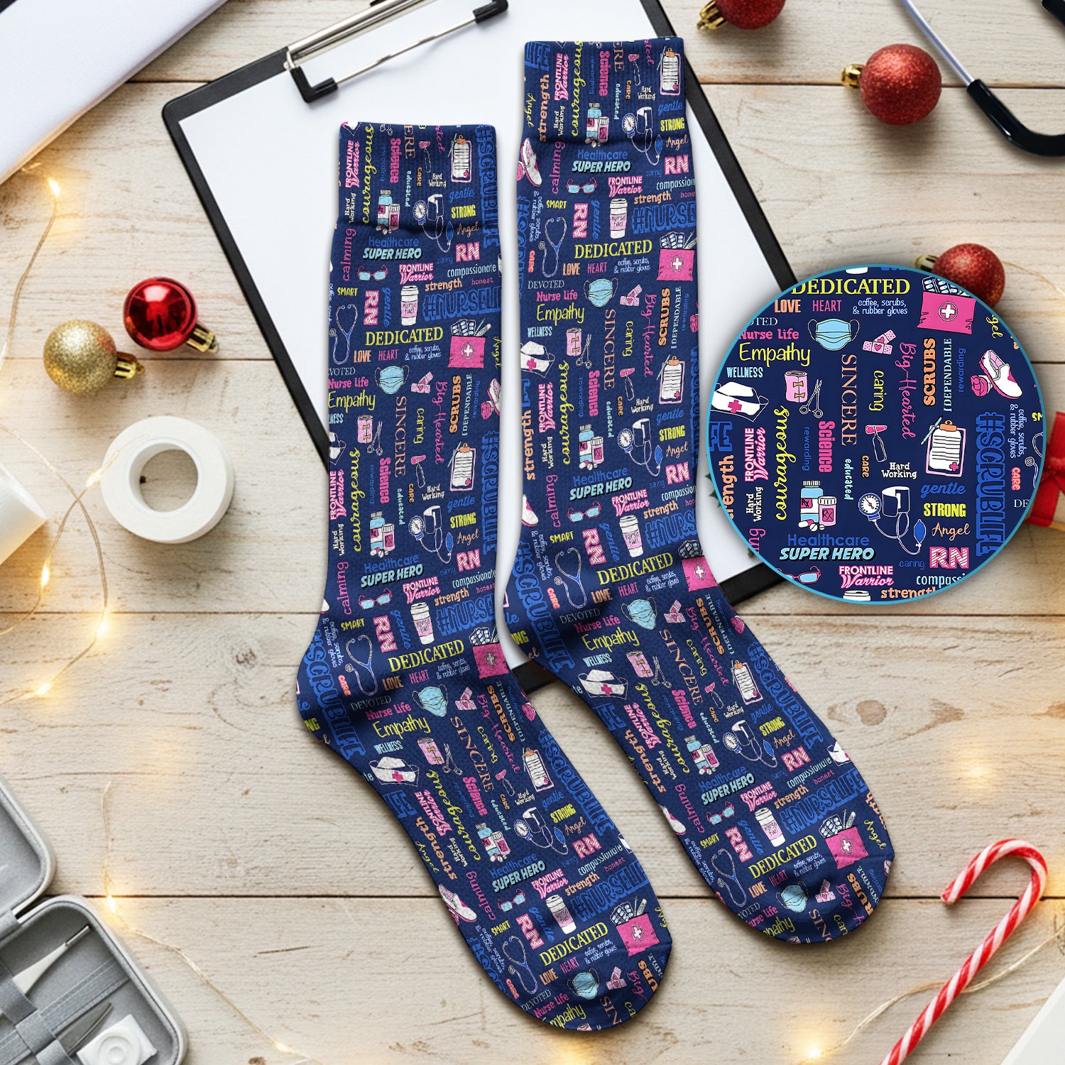 Colorful Nurse Life Typography Print Socks, Breathable Fabrics Medical Uniform