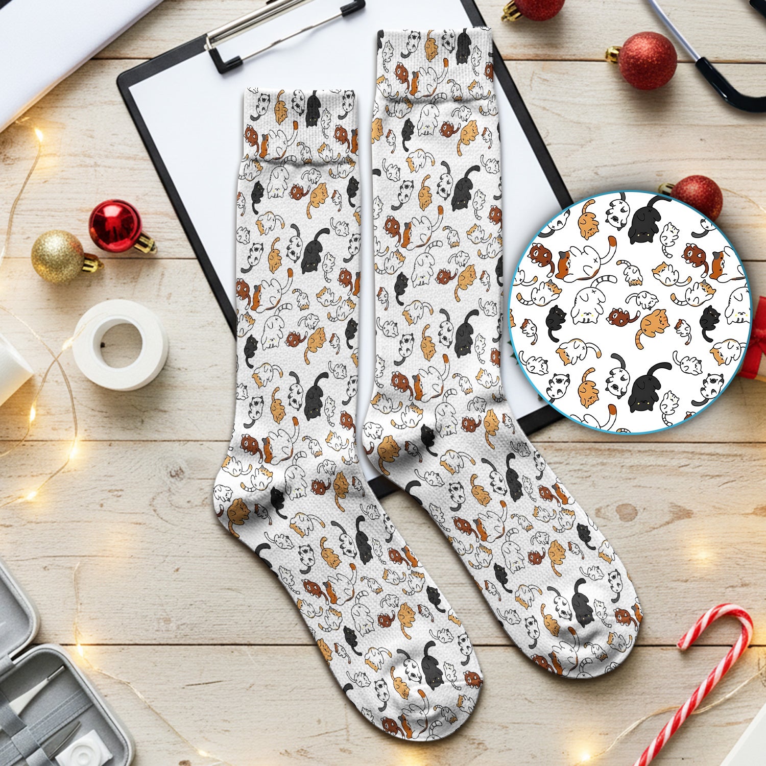 Funny Cat Scrub Socks, Cute Cat Pattern Nurse Sock For Women, Breathable Fabrics Nursing Uniform