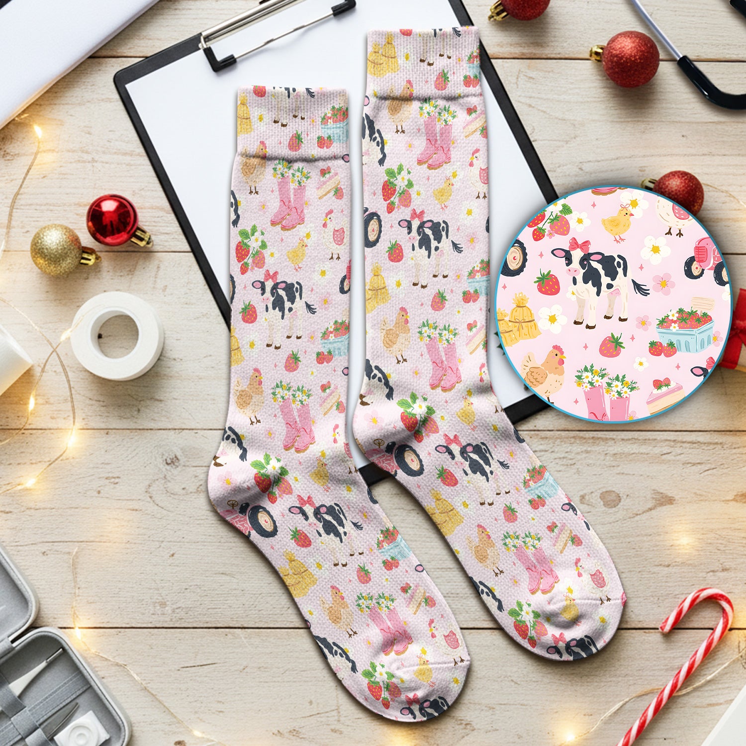 Cute Farm Animals & Strawberry Garden Pattern Socks, Adult Socks for Men and Women