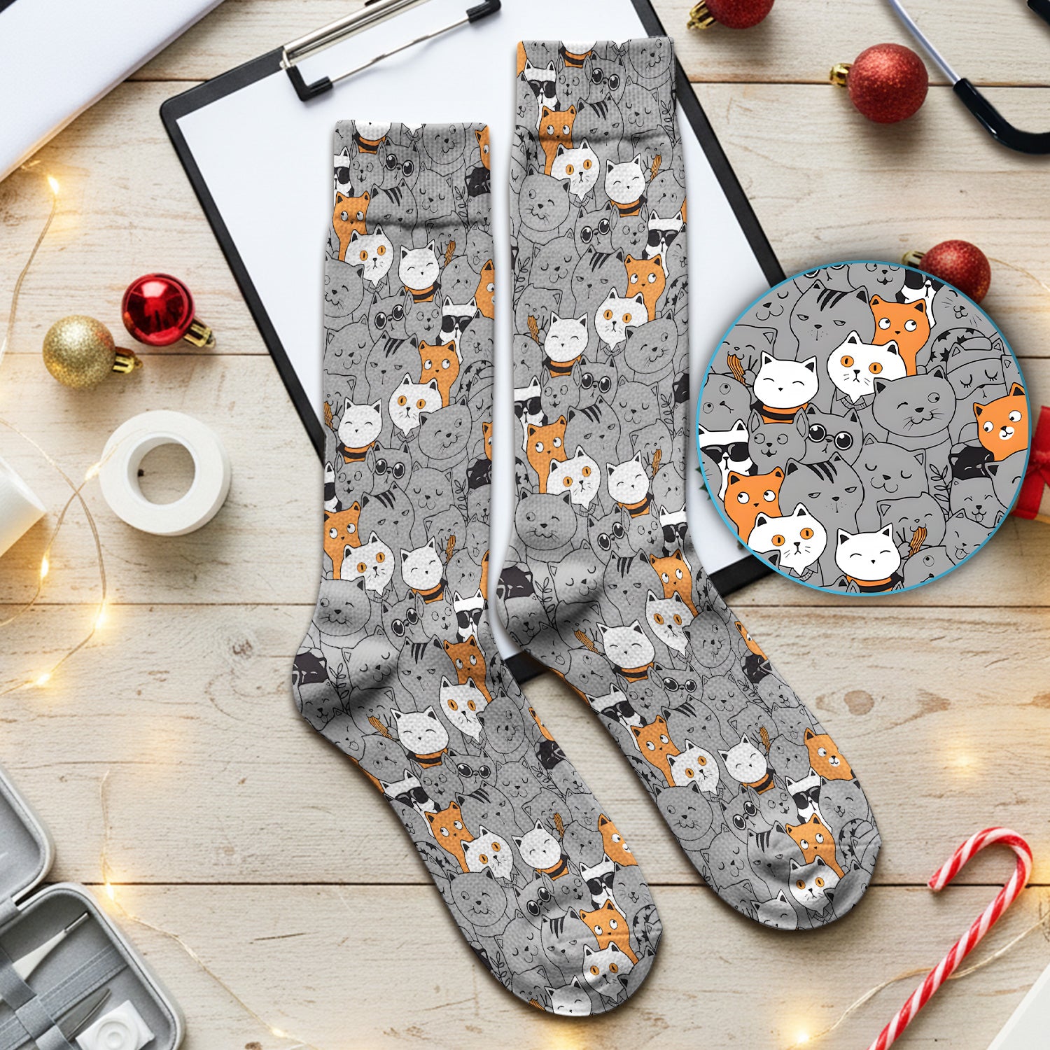 Funny Cats Cute Expressions Pattern Socks, Adult Socks for Men and Women