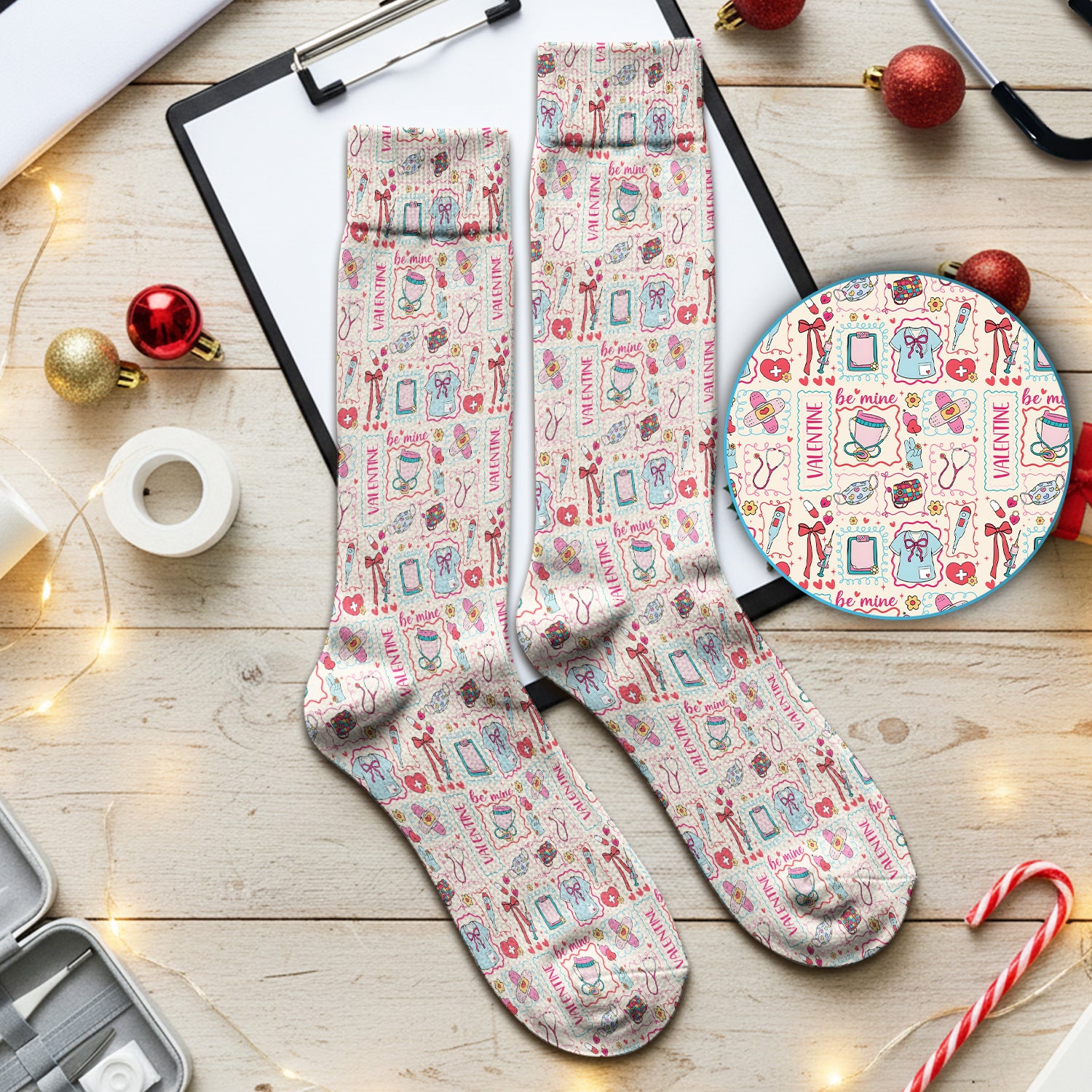 Valentine Medical Hearts Bandages Syringes, Socks for Nurse Doctor