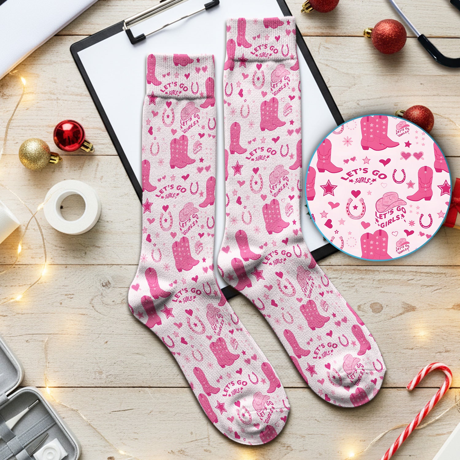 Pink Cowgirl Boots Print Socks, Adult Socks for Men and Women