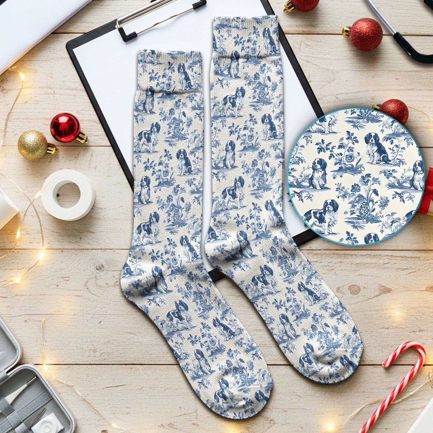 Dog Pattern Toile De Jouy Scrub Socks, Vintage Dog Print Nurse Scrub Sock, Cute Vet Tech Uniform