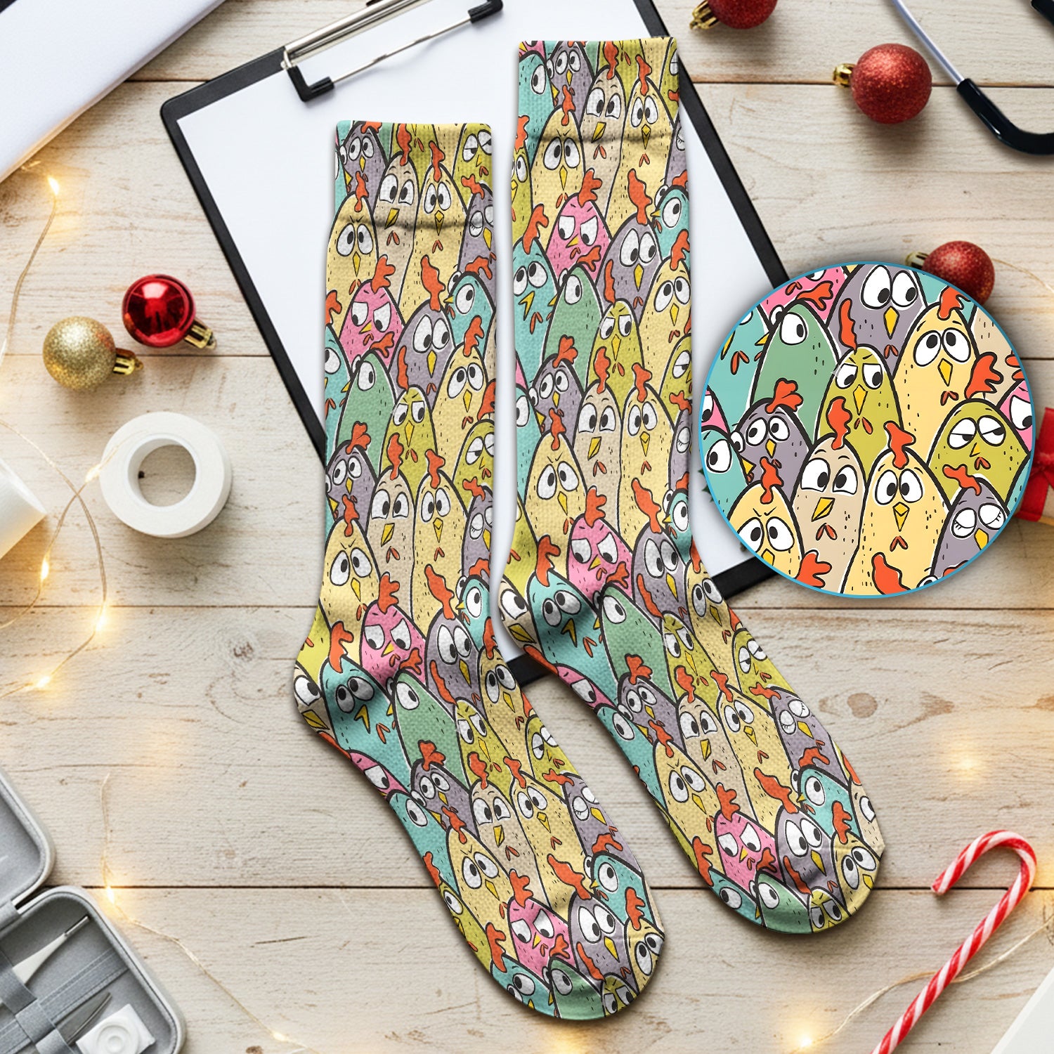 Funny Cartoon Chicken Crowd Pattern Socks, Socks for Nurse Doctor
