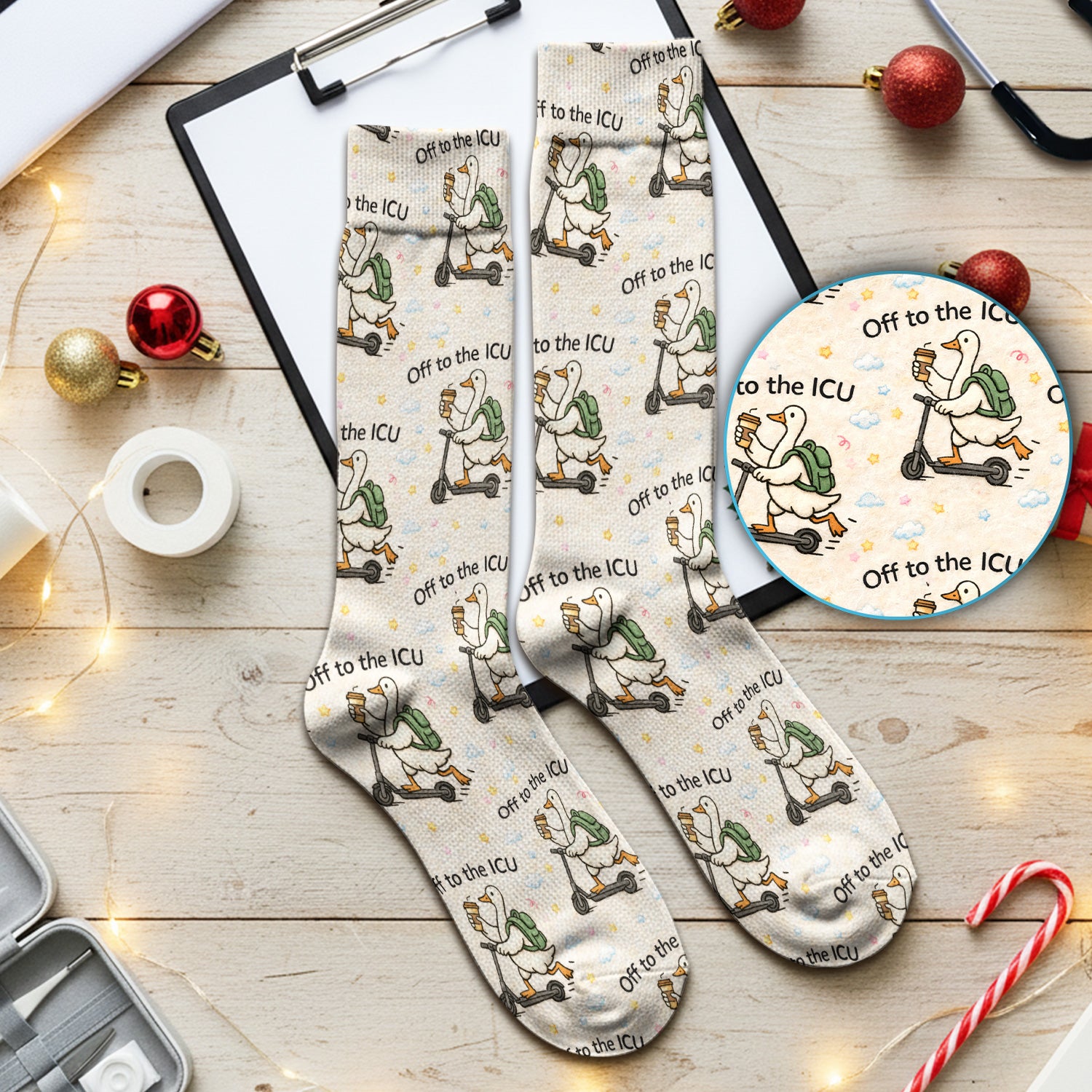 Funny Goose Off To The ICU Pattern Socks, Breathable Fabrics Medical Uniform