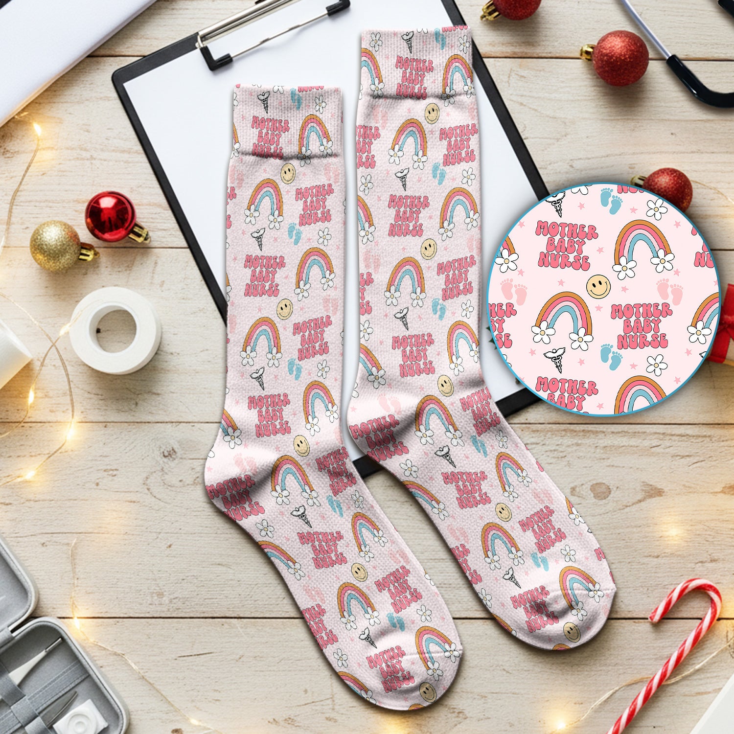 Sweet Mother Baby Nurse Rainbow Pattern Socks, Adult Socks for Men and Women