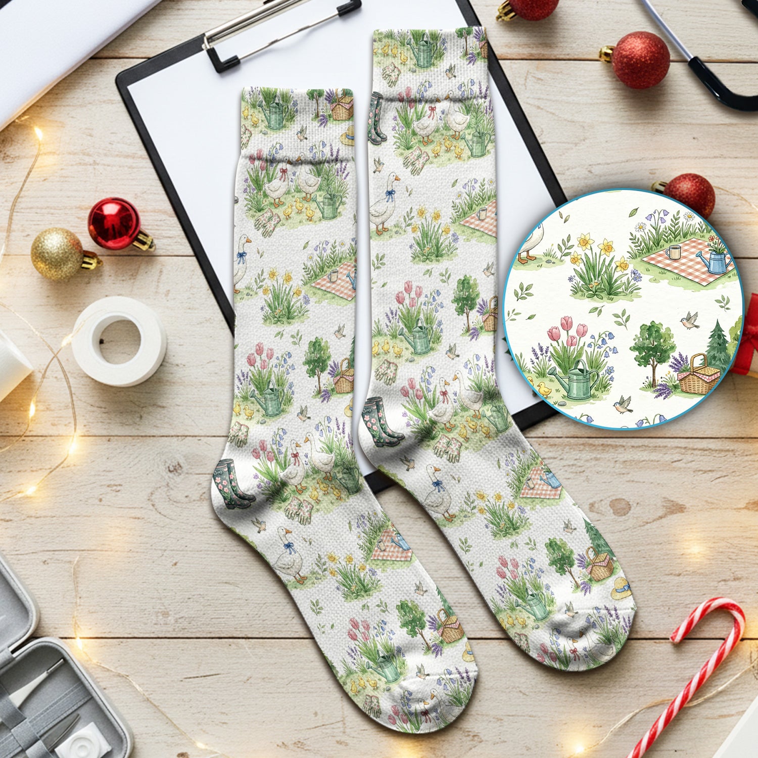 Cute Duck Garden Pattern Socks, Adult Socks for Men and Women