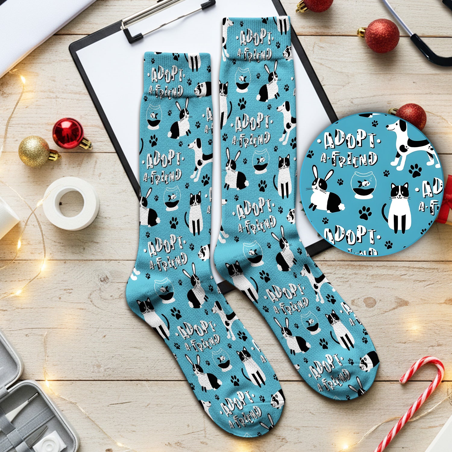 Cute Adopt A Friend Pet Pattern Socks, Adult Socks for Men and Women