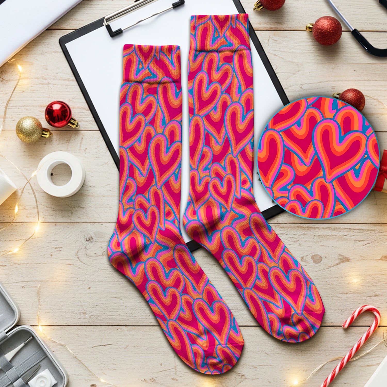Cute Valentine Nurse Heart Pattern Socks, Socks for Nurse Doctor