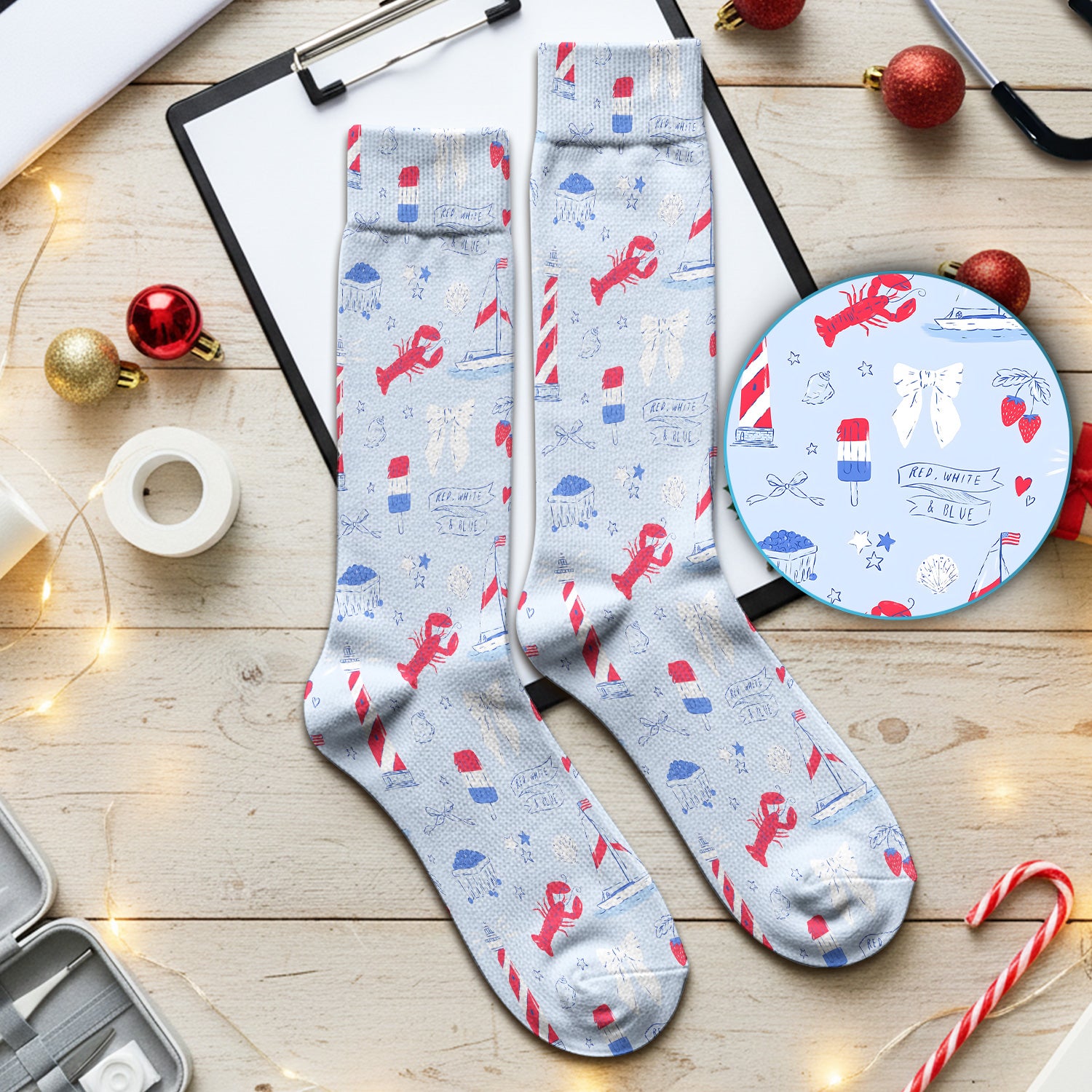 Lobster Lighthouse Sailboat Pattern Socks, Adult Socks for Men and Women