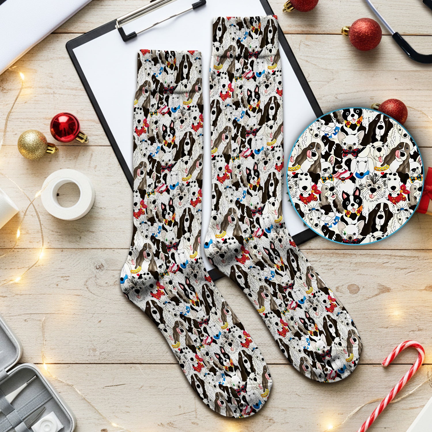 Cute Dog Cartoon All Over Print Medical Socks, Breathable Fabrics Medical Uniform