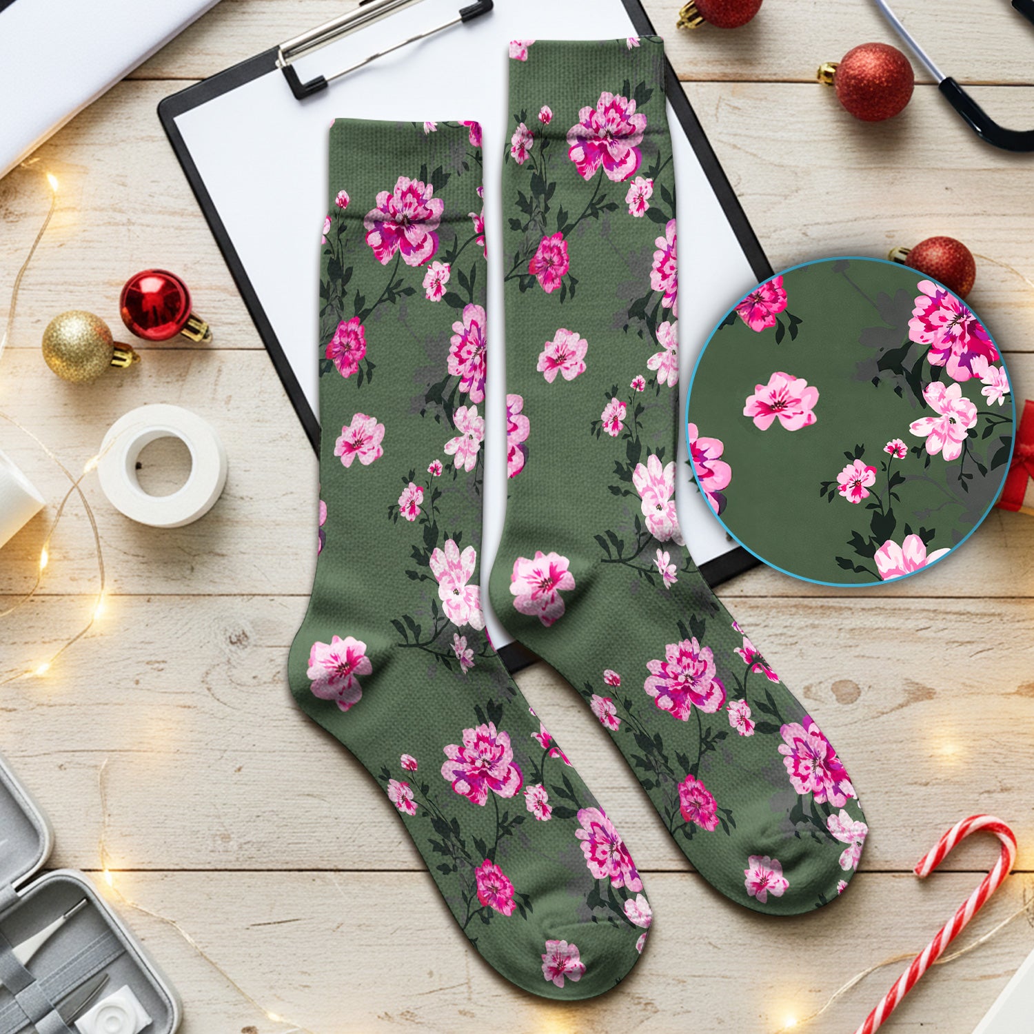 Pink Floral Blossom Pattern Socks,  Adult Socks for Men and Women
