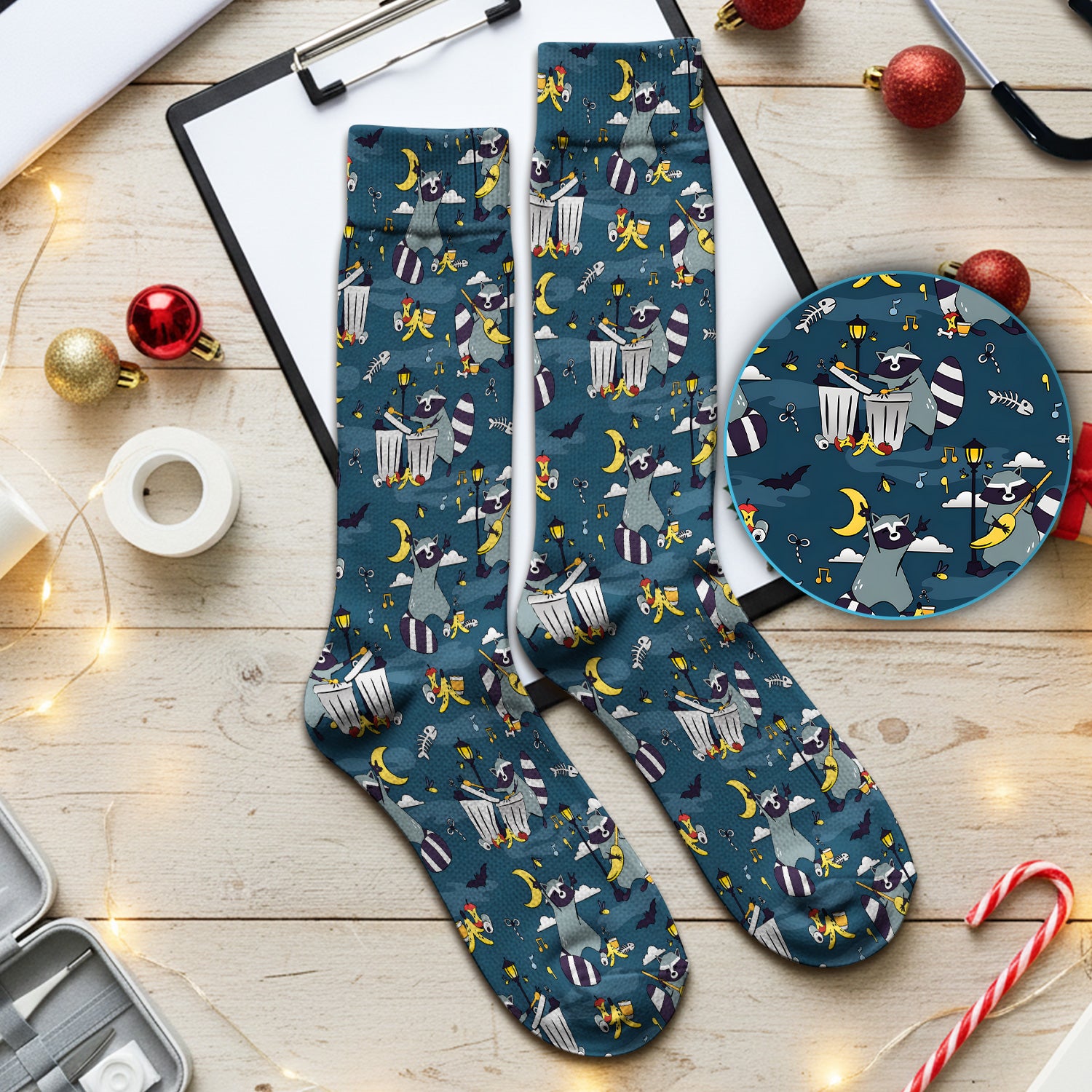 Raccoon Night Trash And Banana Peel Pattern Socks, Adult Socks for Men and Women