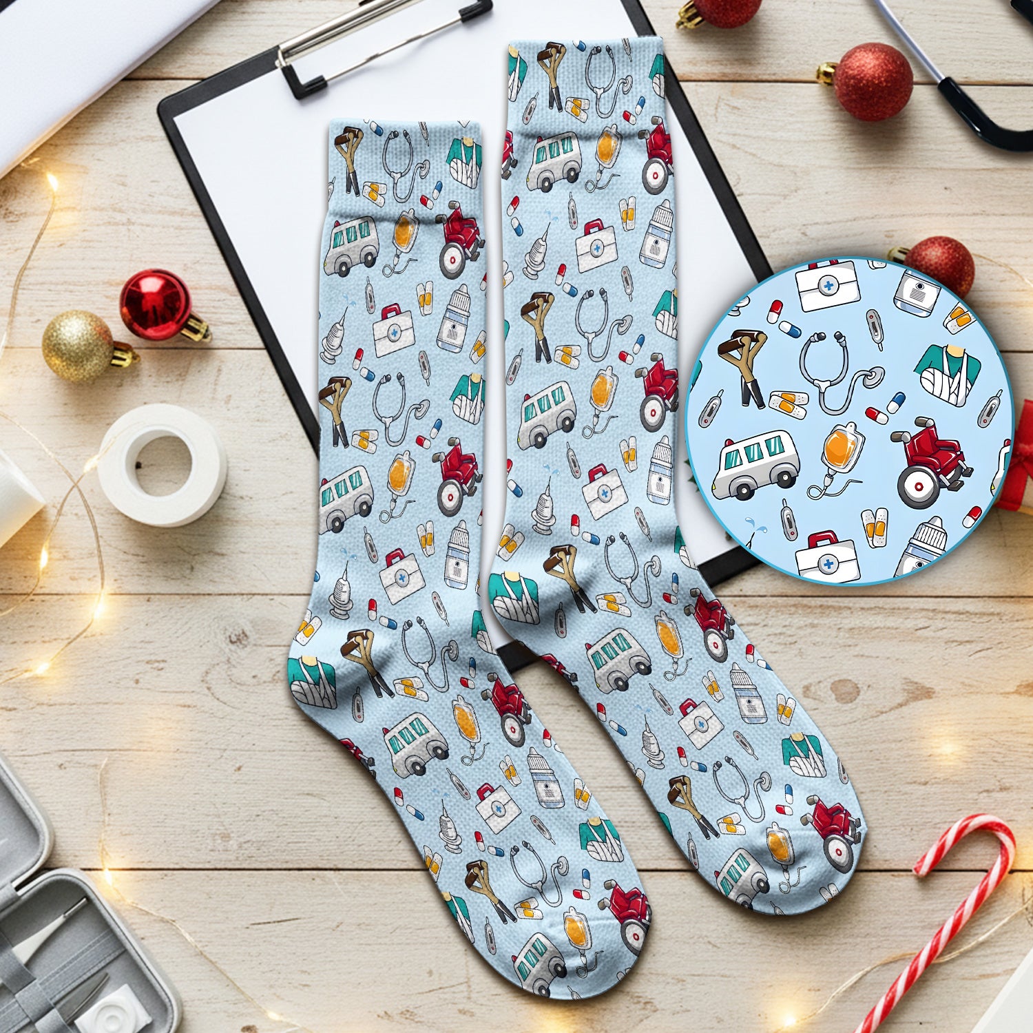 Care Medical Tools & Emergency Transport Pattern Socks, Adult Socks for Men and Women