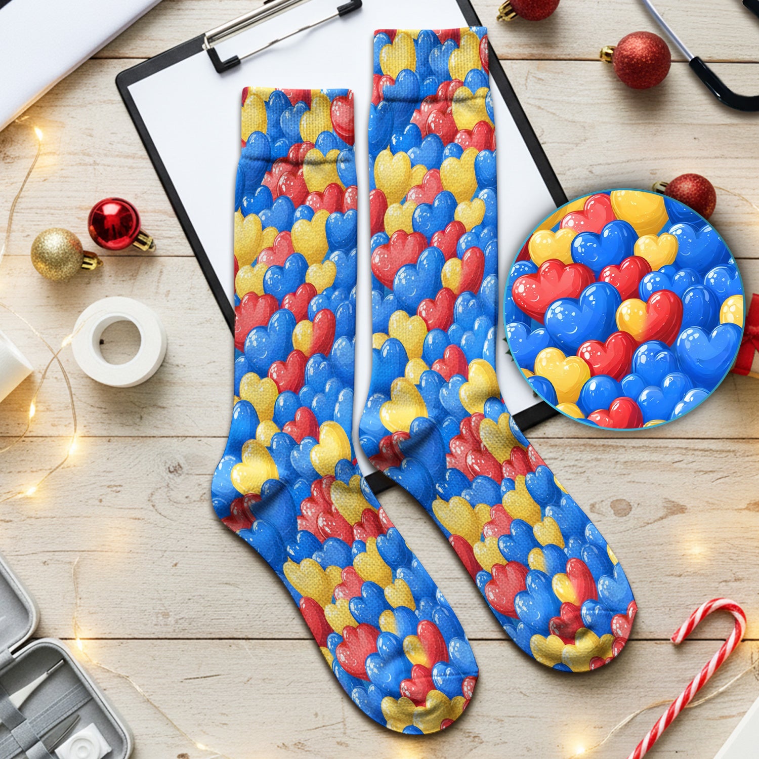 Colorful Autism Heart Pattern Socks, Socks for Nurse Doctor
