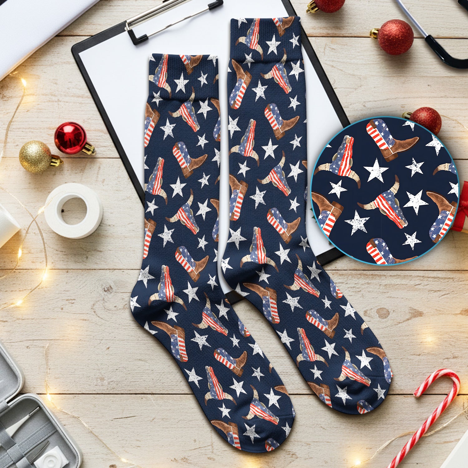 Western Boots Stars Pattern Socks, Adult Socks for Men and Women