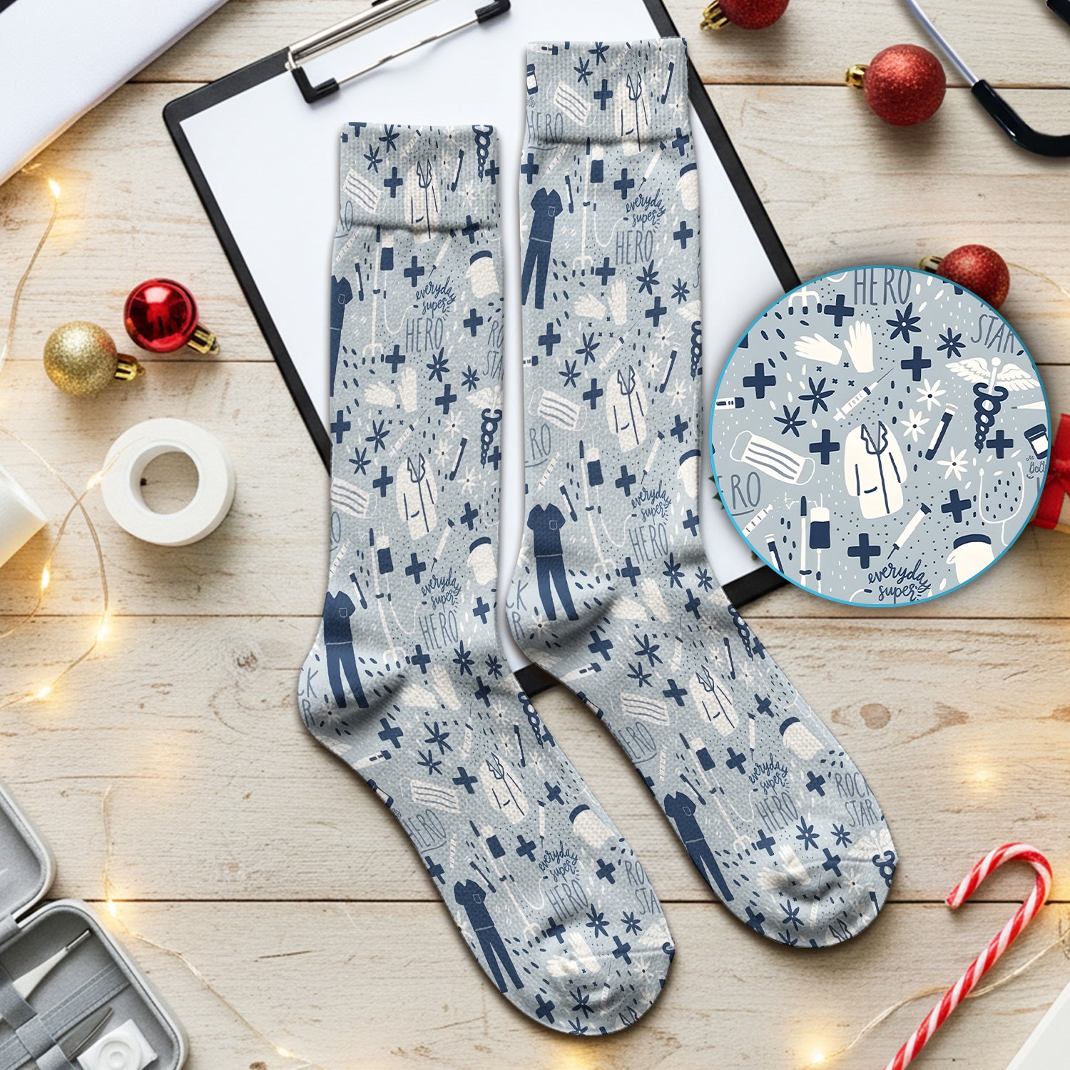 Inspirational Healthcare Hero Medical Tools Nurse Pattern Socks, Breathable Fabrics Medical Uniform