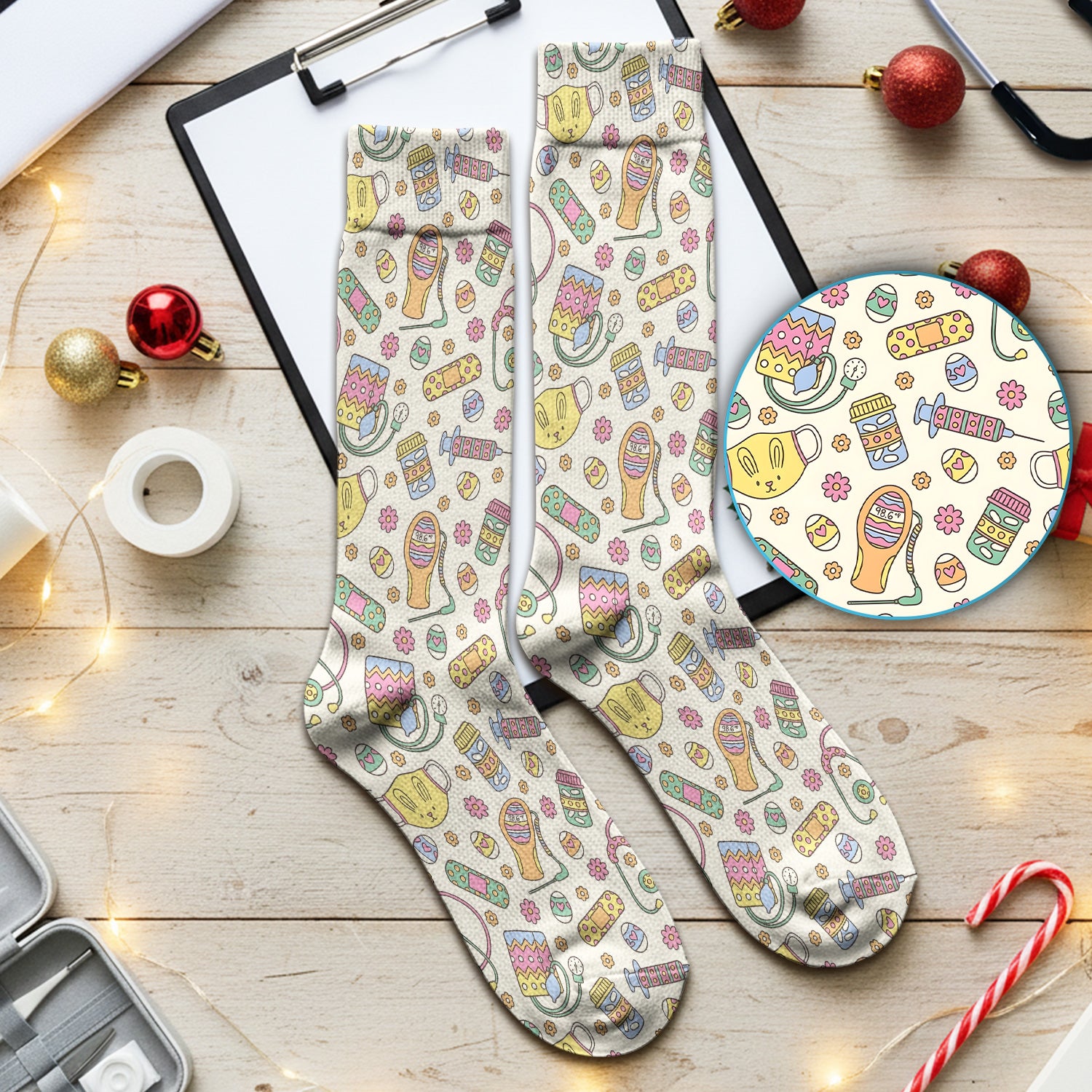 Easter Nurse Bunny Medical Pattern Print Socks, Adult Socks for Men and Women