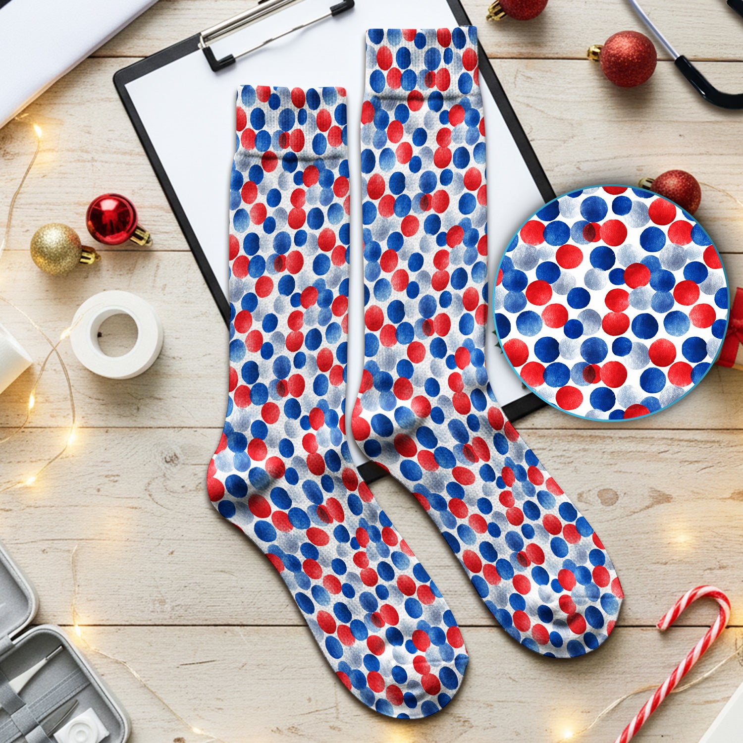 4th of July Patriotic Polka Dot Pattern Socks, Breathable Fabrics Medical Uniform