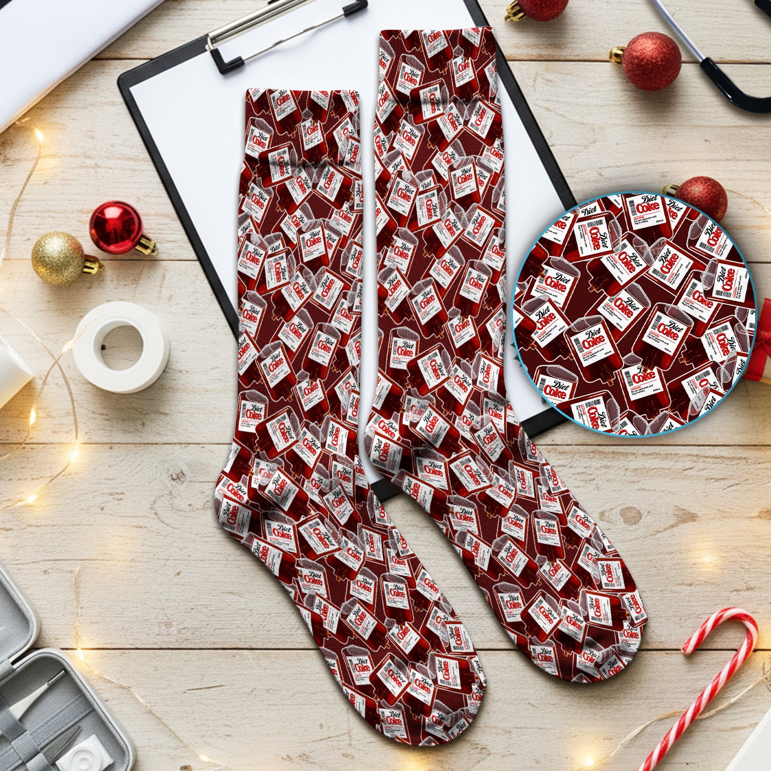 Red Soda Bottle Print Crew Socks for Nurses, Cute Medical Gift