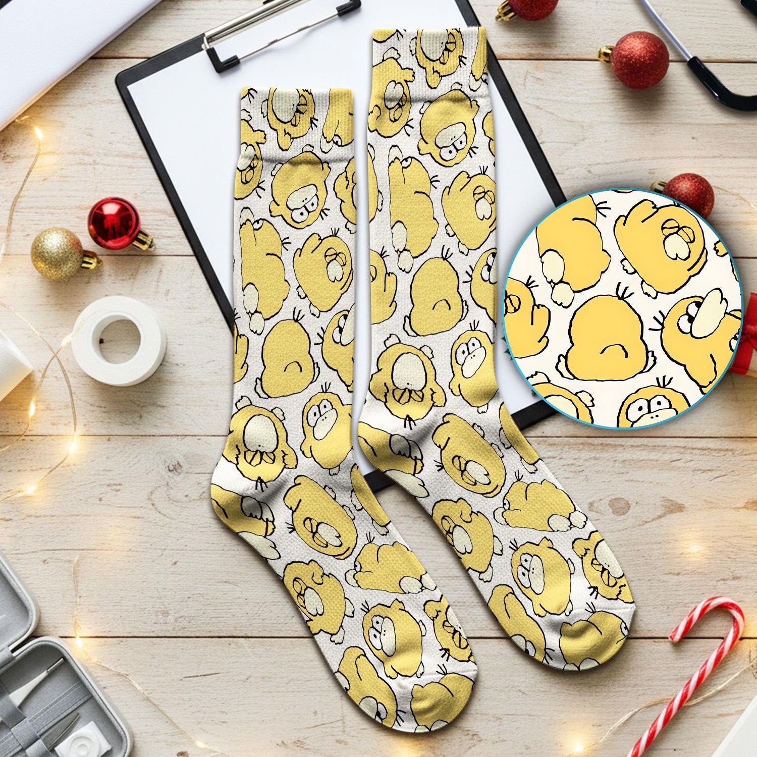 Funny Yellow Cartoon Duck Pattern Socks, Socks for Nurse Doctor