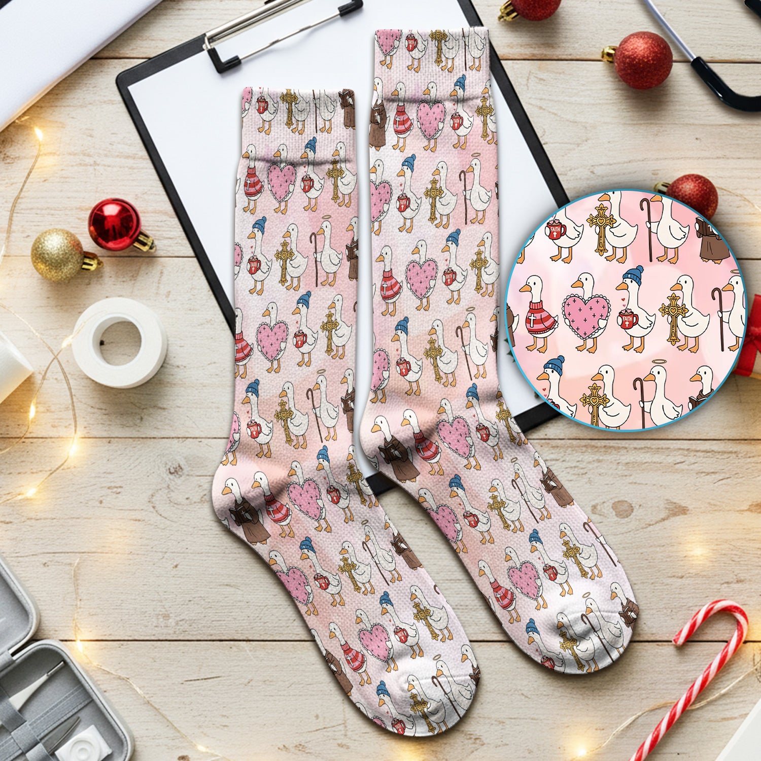 Goose Valentine Heart Illustration Design Socks, Breathable Fabrics Medical Uniform