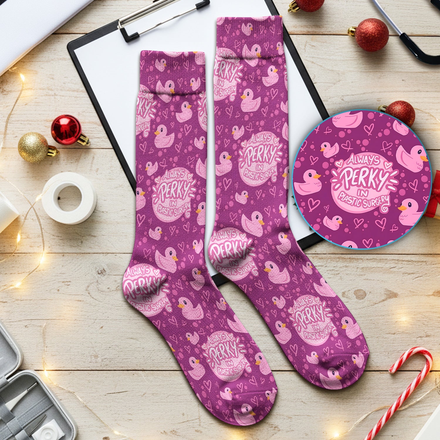 Always Perky Plastic Surgery Duck Pattern Print Socks, Adult Socks for Men and Women