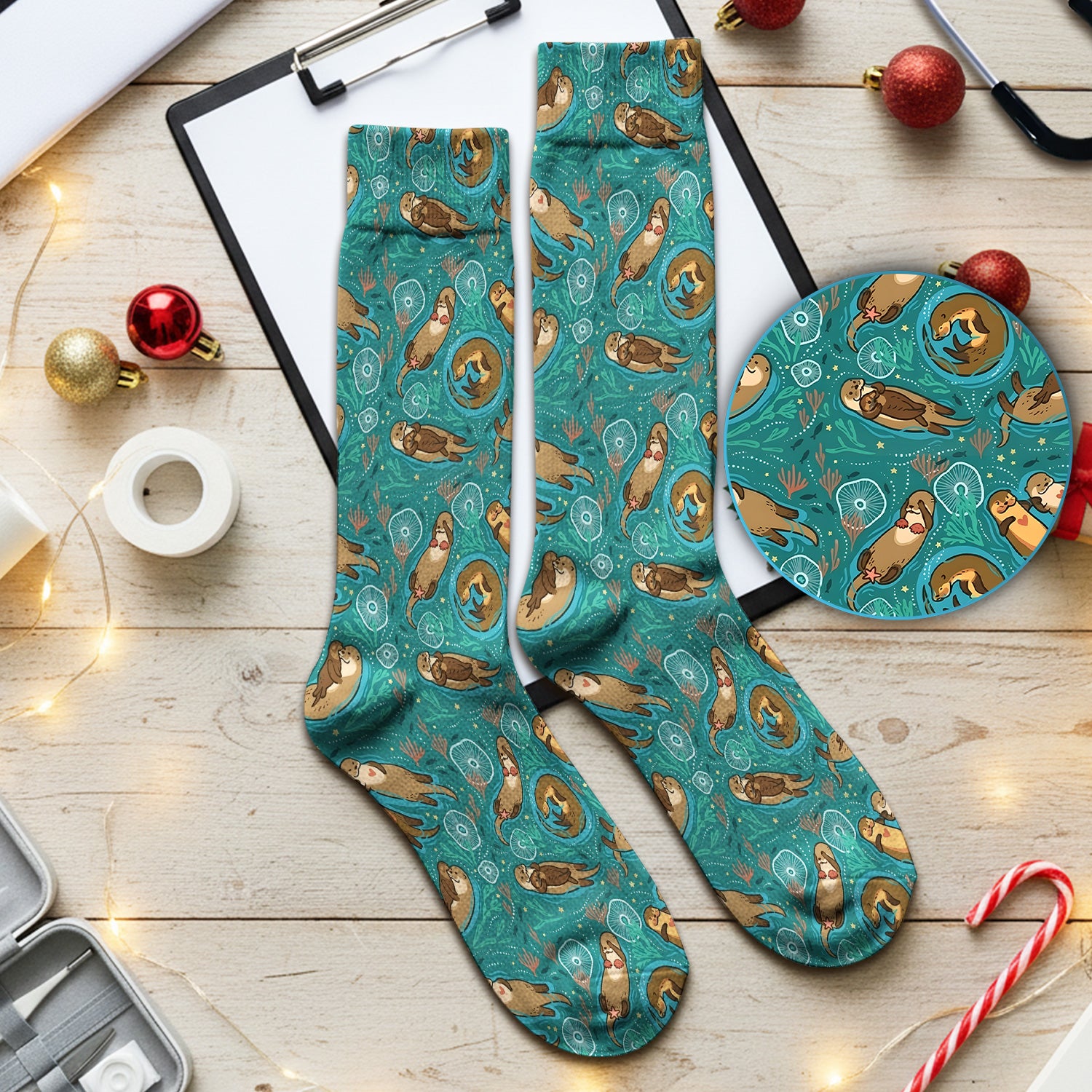 Sea Otter Floating Ocean Pattern Socks, Adult Socks for Men and Women