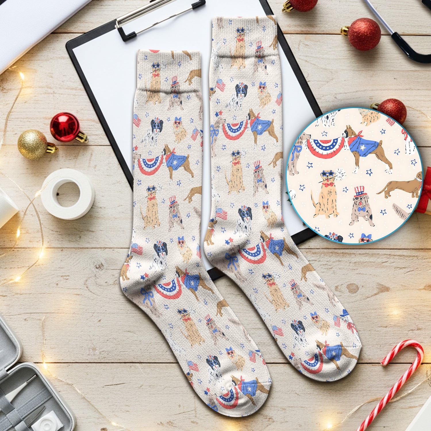 Patriotic Dog Parade Pattern Socks, Adult Socks for Men and Women
