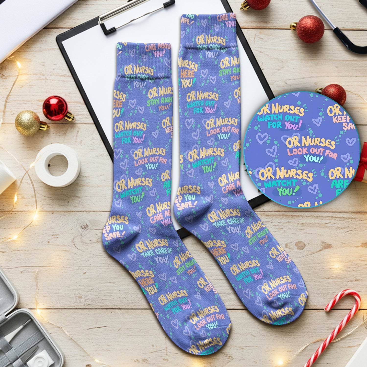 Inspirational Nurse Quote Care Message Pattern Socks, Breathable Fabrics Medical Uniform