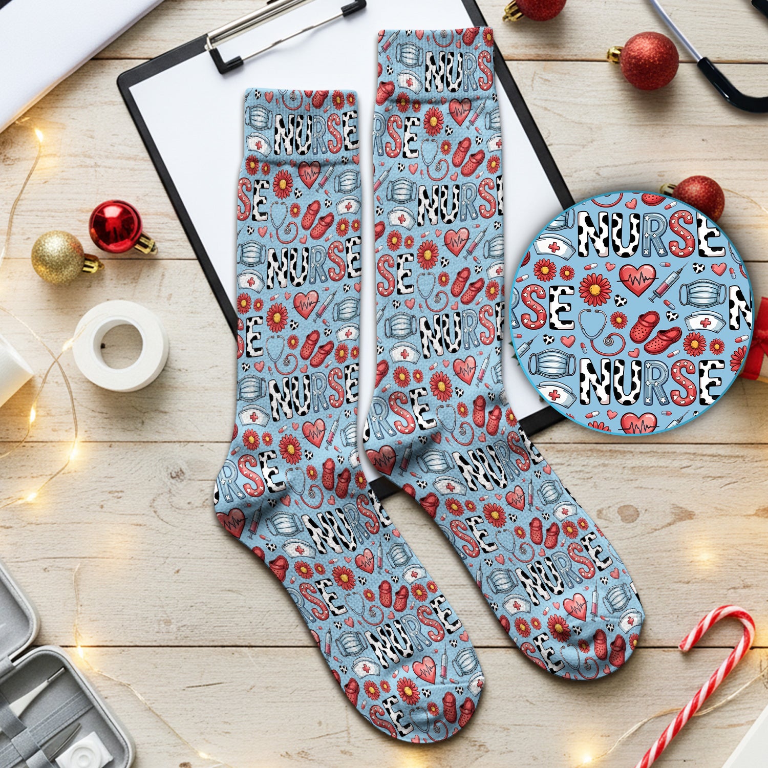 Cute Nurse Medical Icon Pattern Pattern Socks, Socks for Nurse Doctor