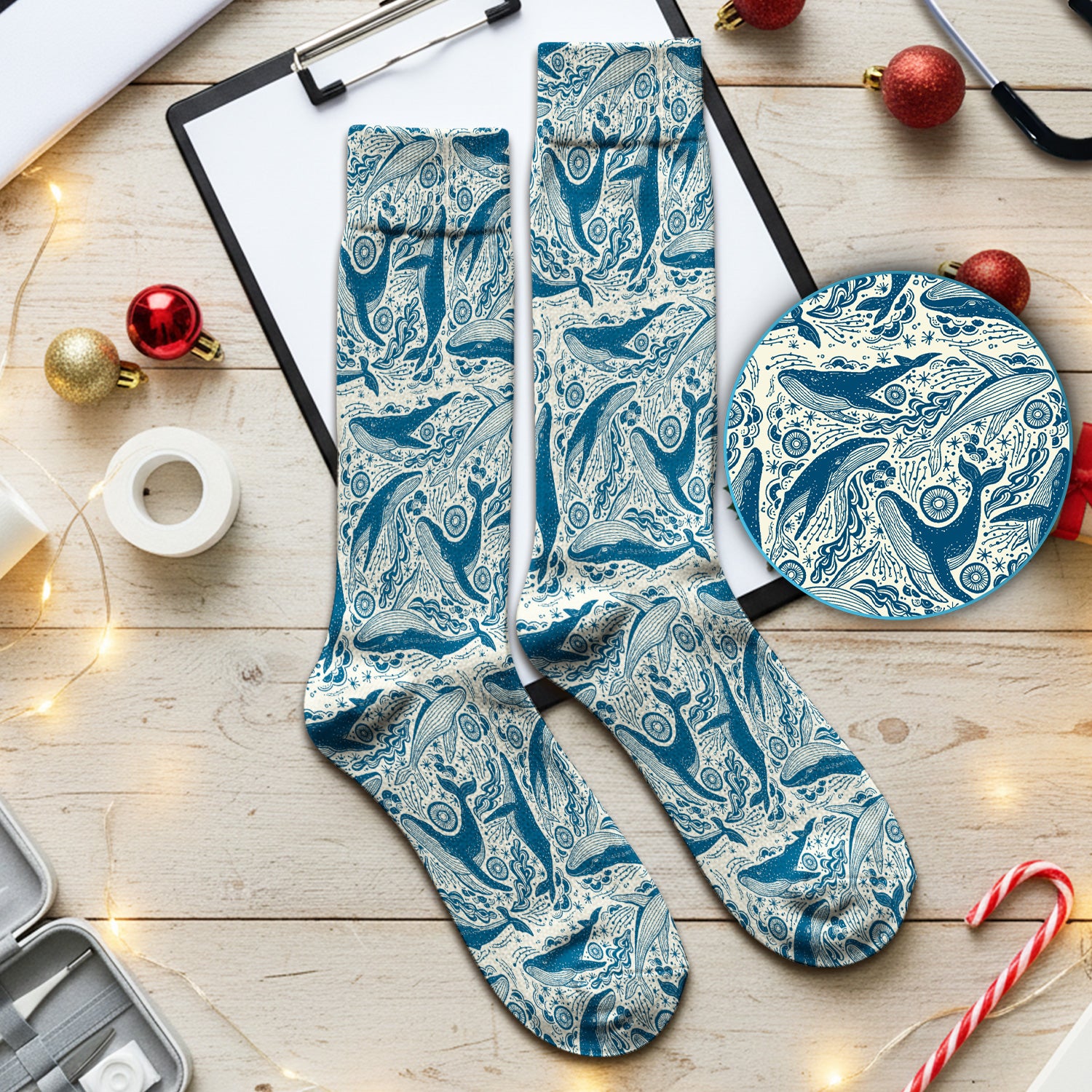 Blue Whale Ocean Pattern Socks, Socks for Nurse Doctor