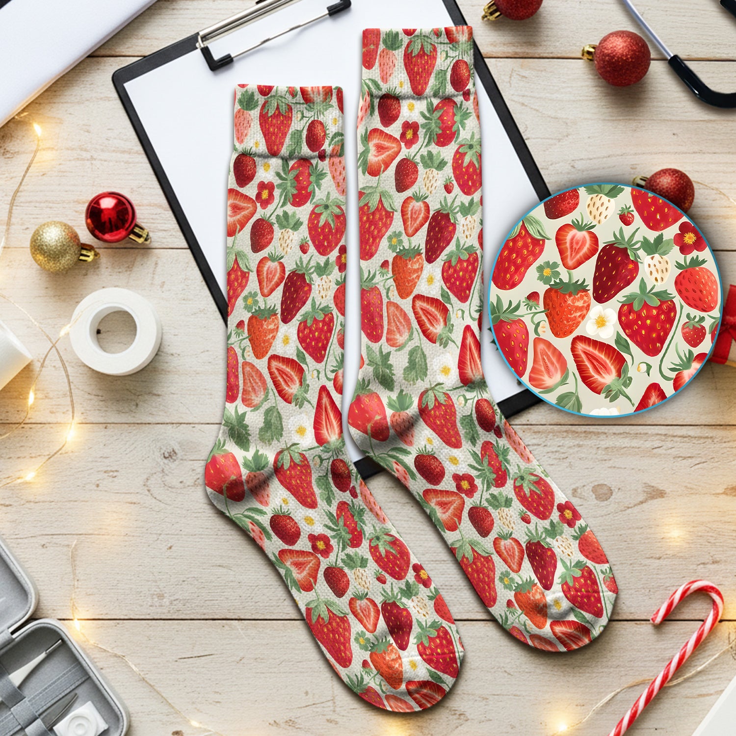 Fresh Strawberry Pattern Leaves Socks, Adult Socks for Men and Women