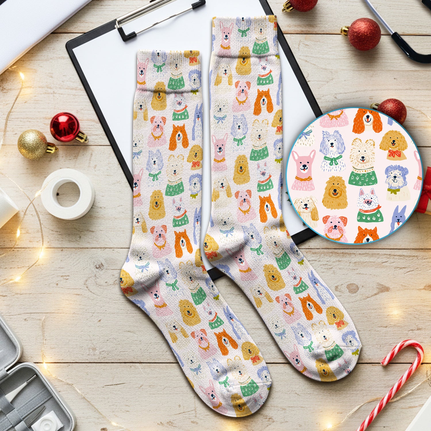 Colorful Dog Faces Cartoon Pattern Socks, Adult Socks for Men and Women