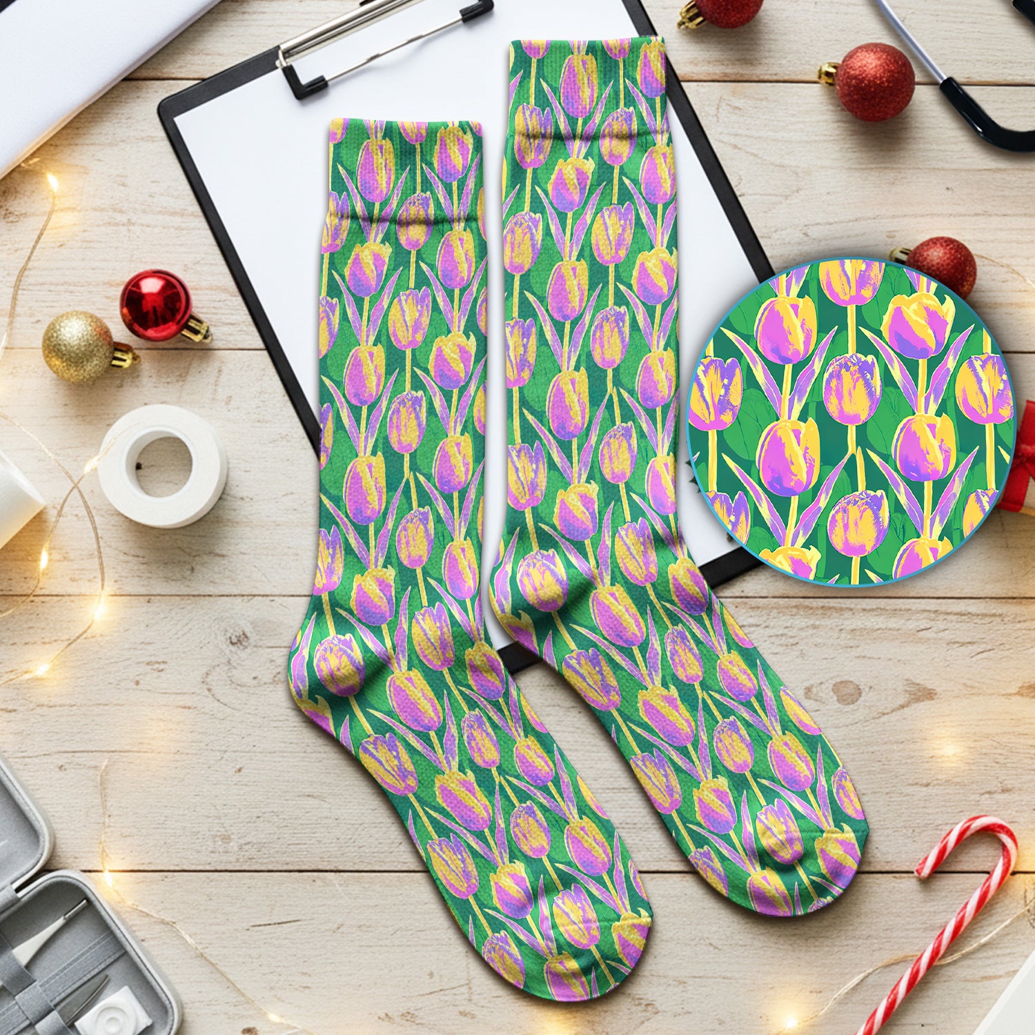Colorful Tulip Floral Pattern Socks, Socks for Nurse Doctor