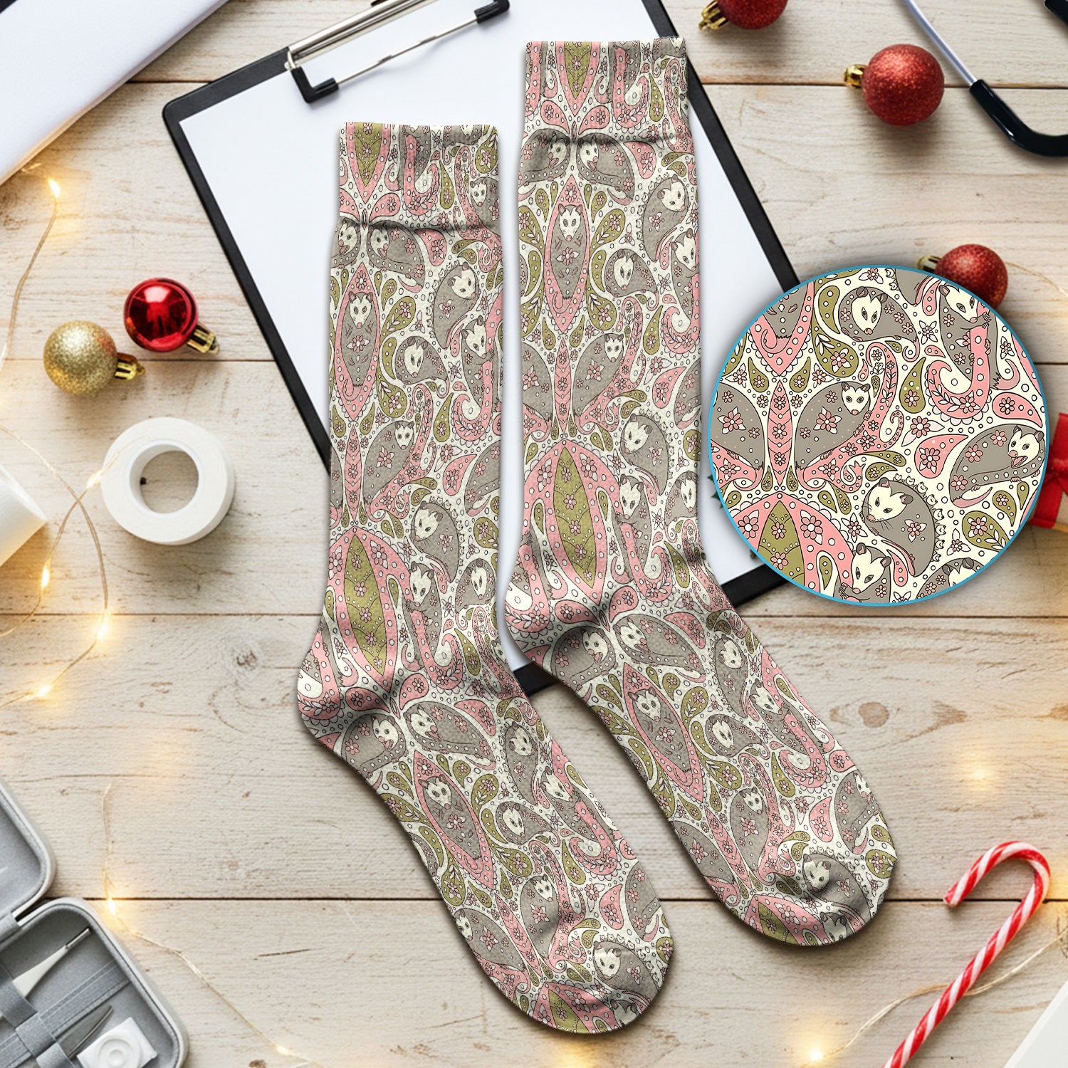 Opossum Paisley Pattern Socks, Socks for Nurse Doctor