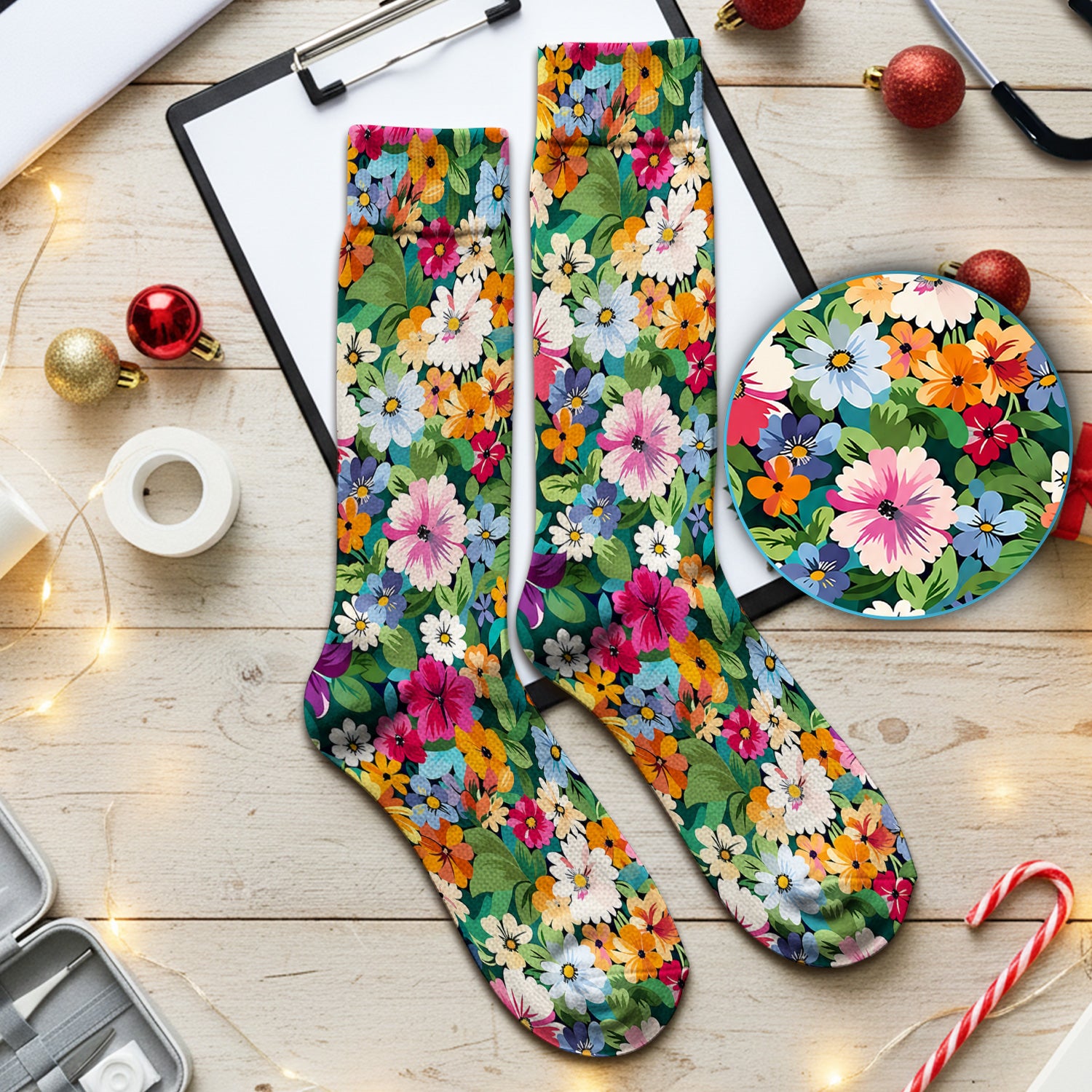 Colorful Wildflower Garden Pattern Socks, Adult Socks for Men and Women