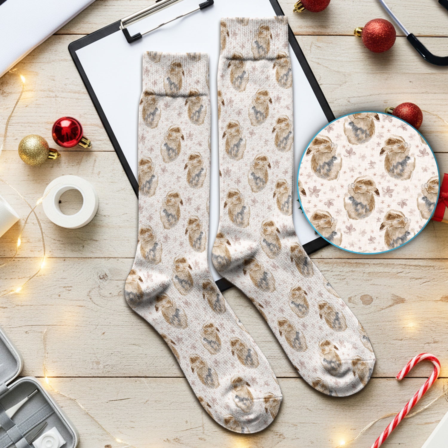 Cute Sleeping Bunny Floral Meadow Pattern Nurse Socks, Adult Socks for Men and Women