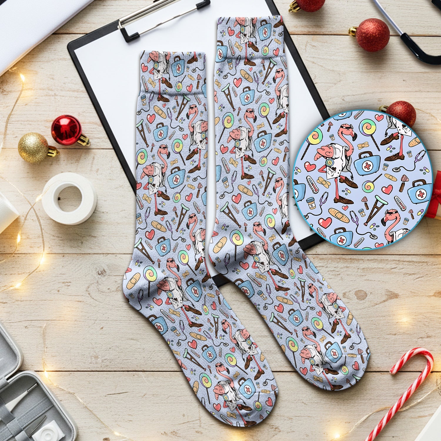 Flamingo Nurse Medical Care Pattern Socks, Adult Socks for Men and Women
