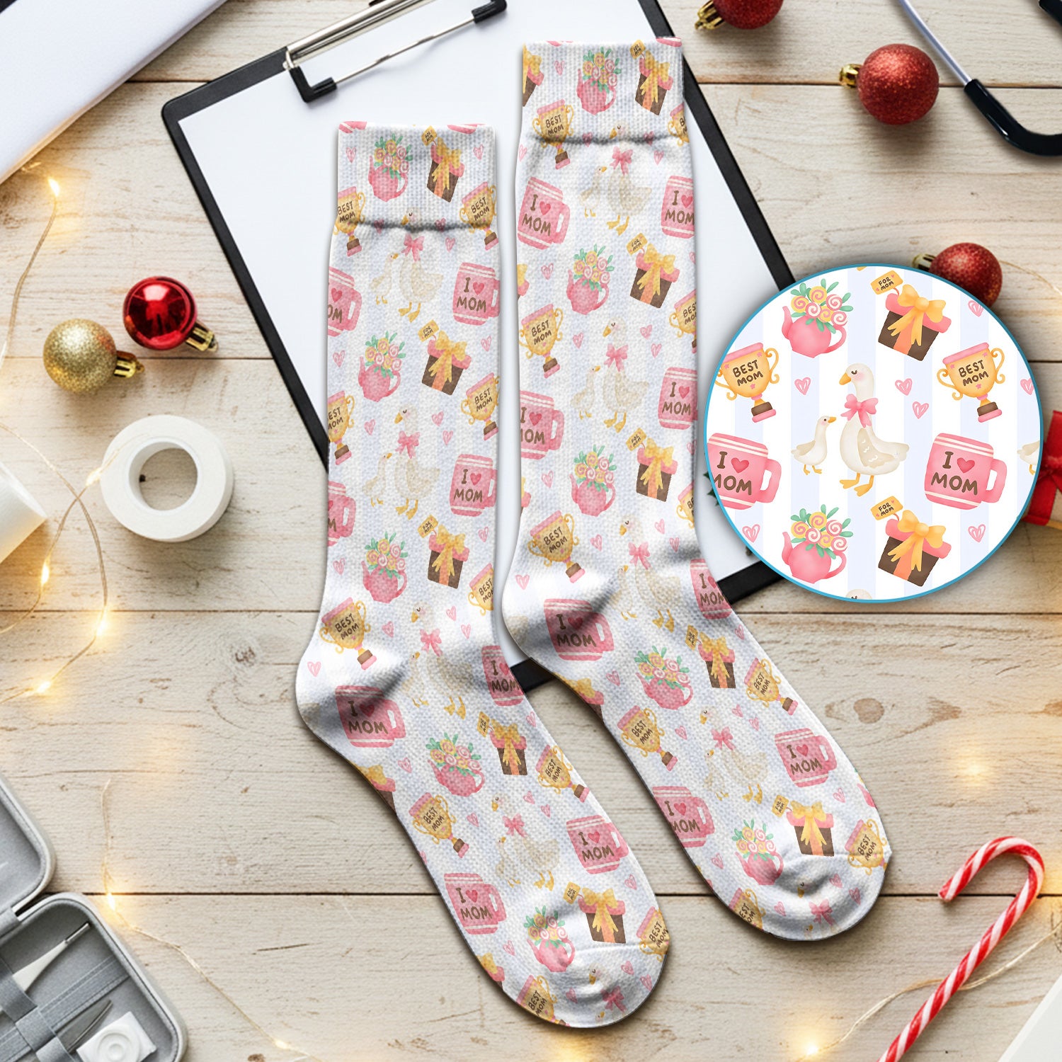 Sweet Nurse Mom Goose Gift Trophy Pattern Socks, Adult Socks for Men and Women