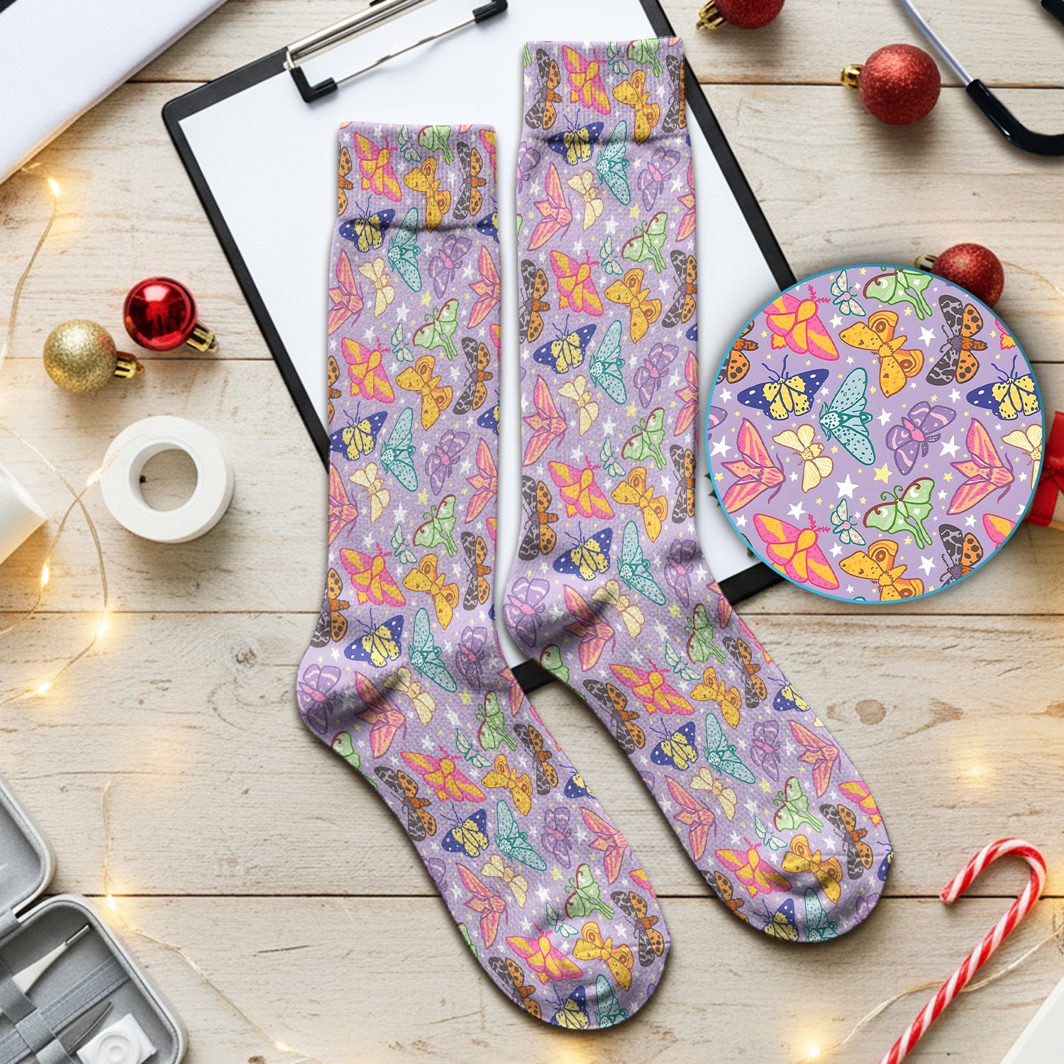 Colorful Butterfly Moth Pattern Socks, Socks for Nurse Doctor