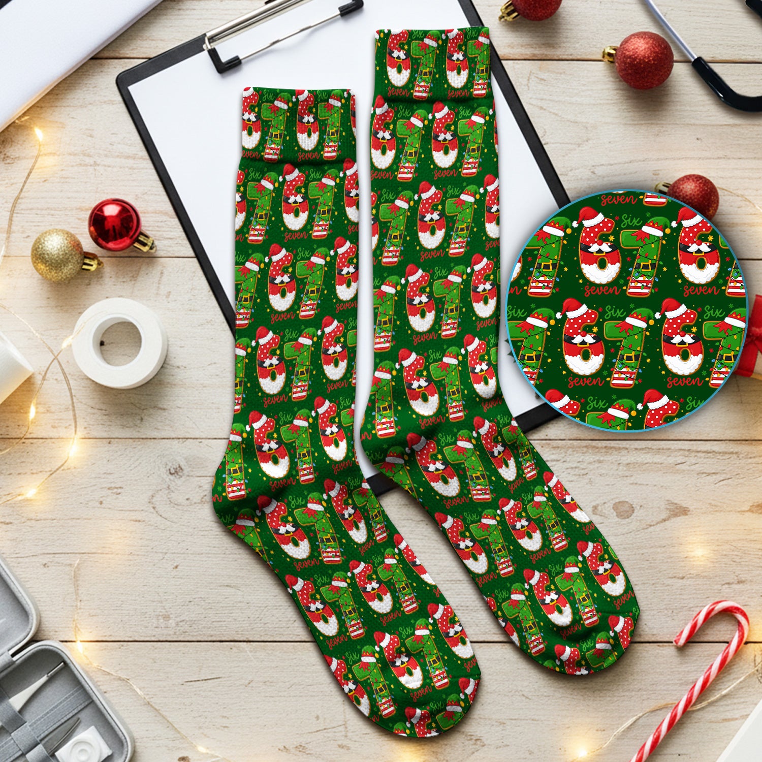 Christmas 67 Pattern Scrub Socks, Festive Holiday Medical Uniform Sock For Nursing