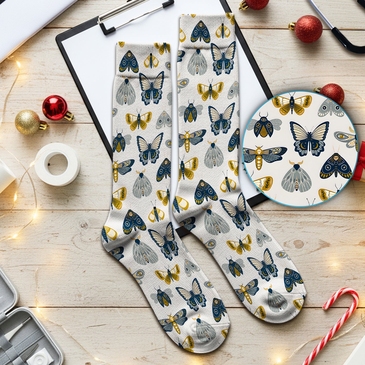 Cute Butterfly Moth Insect Pattern Nurse Socks, Socks for Nurse Doctor